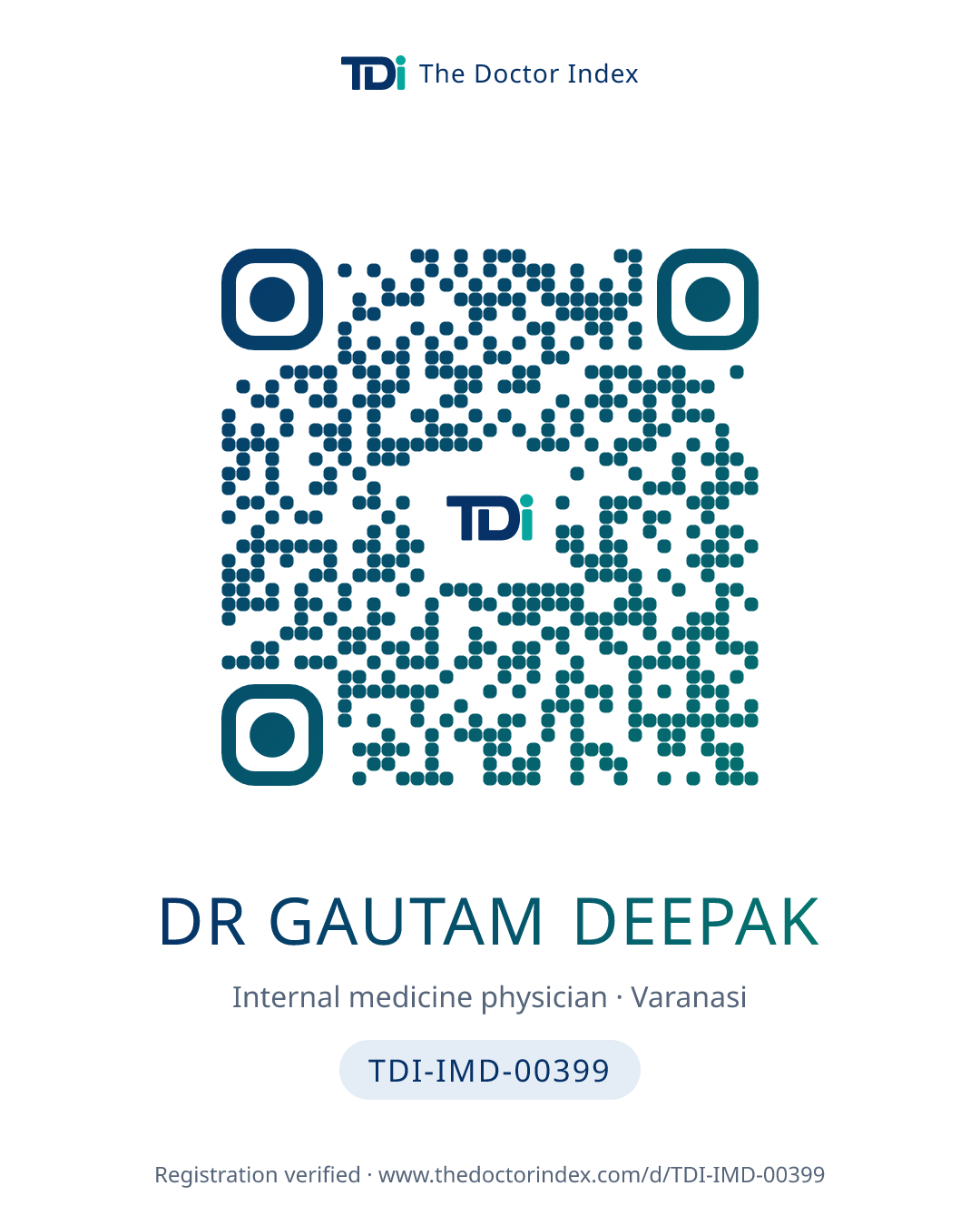 QR card for Dr Gautam Deepak, TDI-IMD-00399