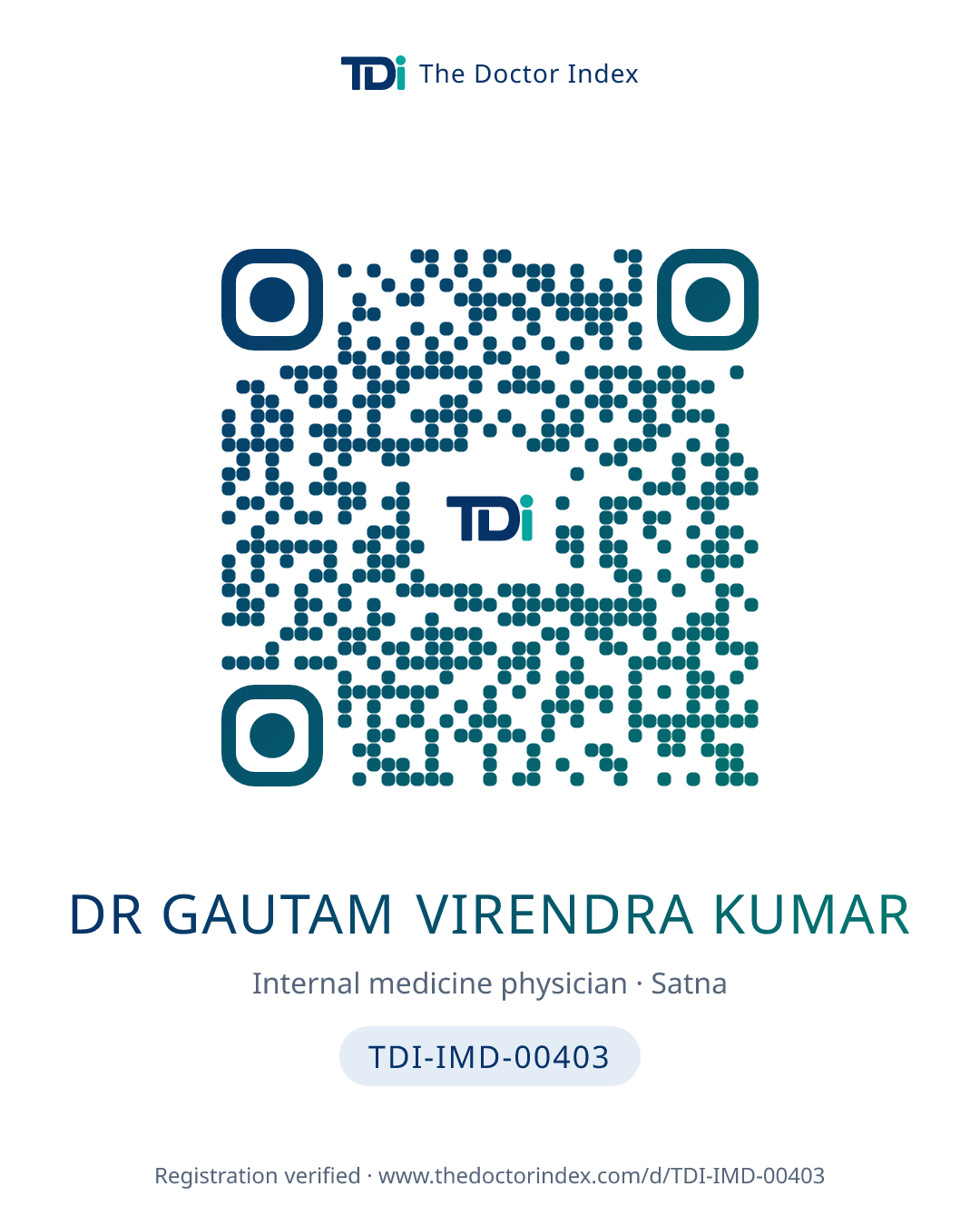 QR card for Dr Gautam Virendra Kumar, TDI-IMD-00403