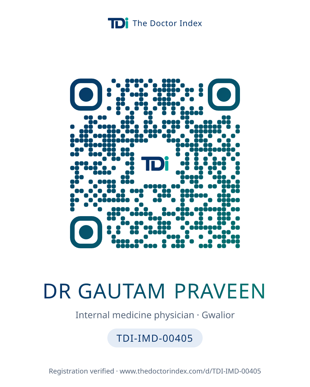 QR card for Dr Gautam Praveen, TDI-IMD-00405