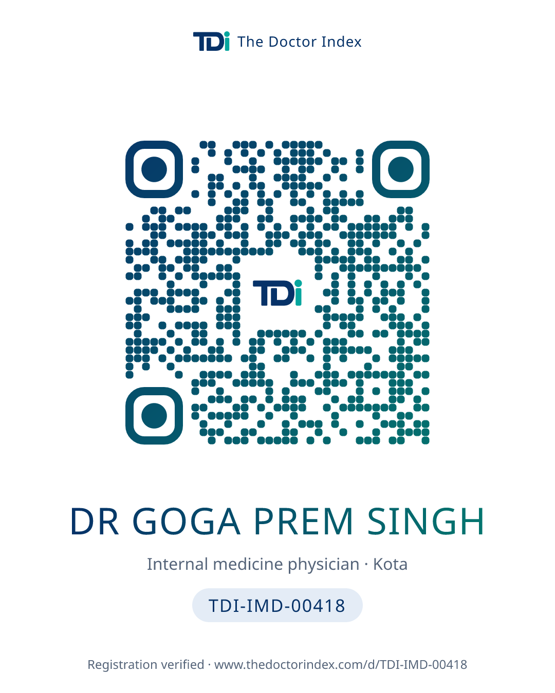 QR card for Dr Goga Prem Singh, TDI-IMD-00418