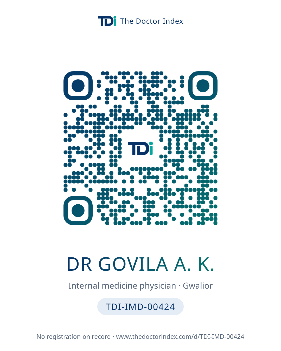 QR card for Dr Govila A. K., TDI-IMD-00424