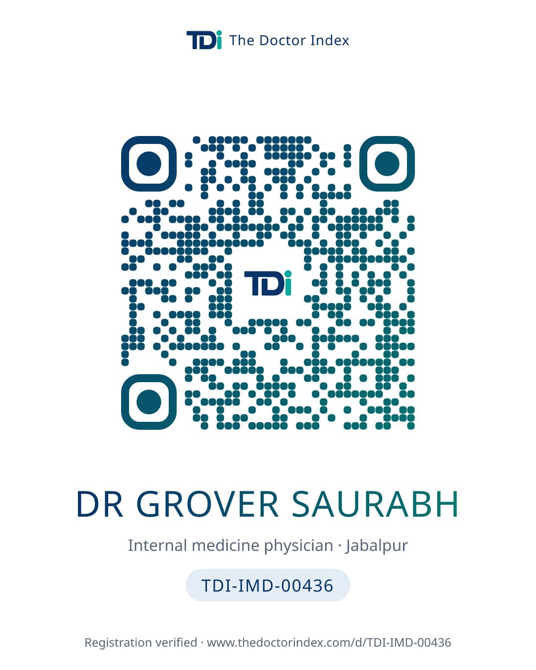 QR card for Dr Grover Saurabh, TDI-IMD-00436