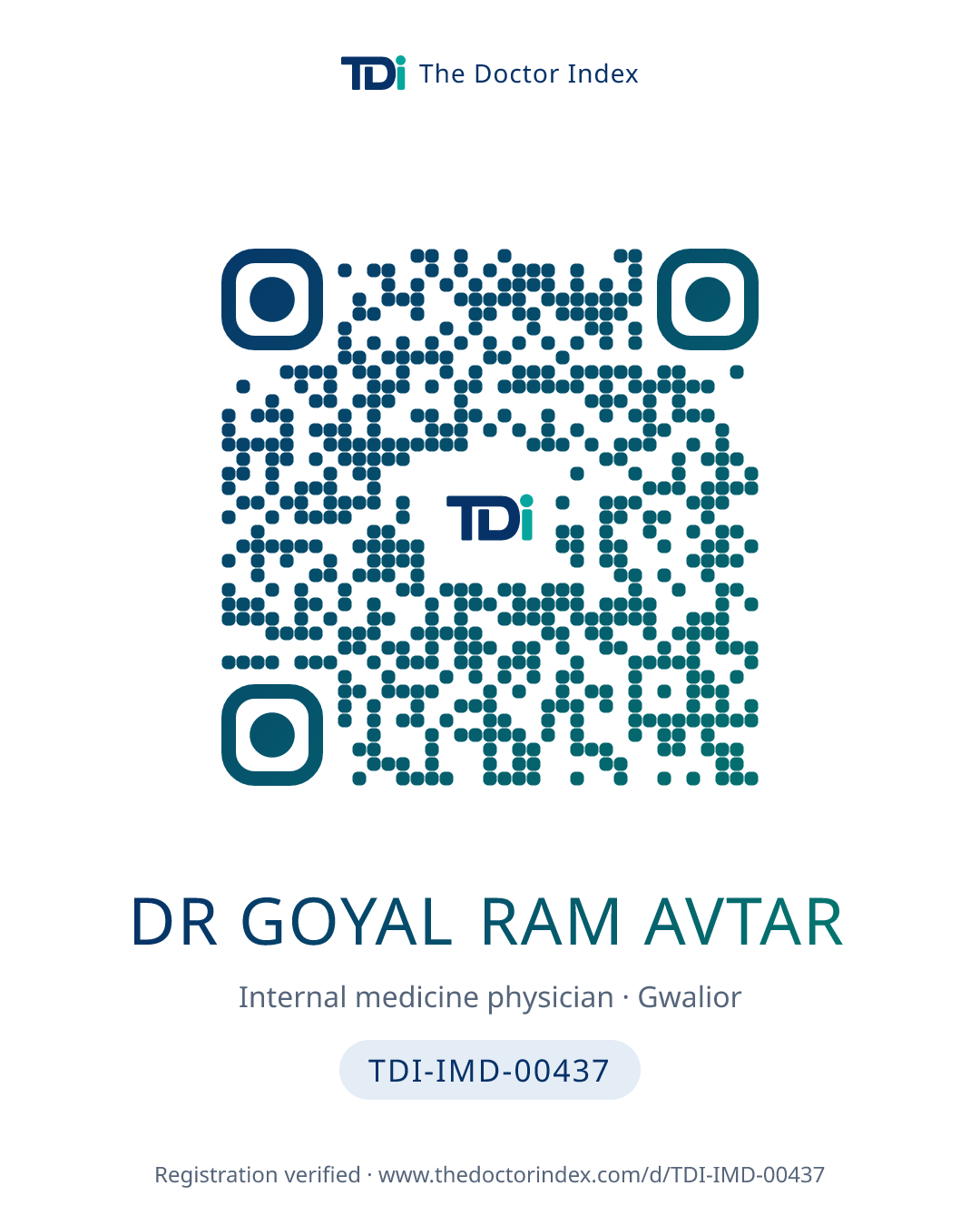 QR card for Dr Goyal Ram Avtar, TDI-IMD-00437