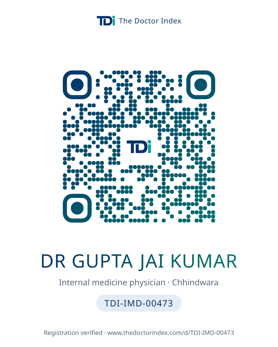 QR card for Dr Gupta Jai Kumar, TDI-IMD-00473