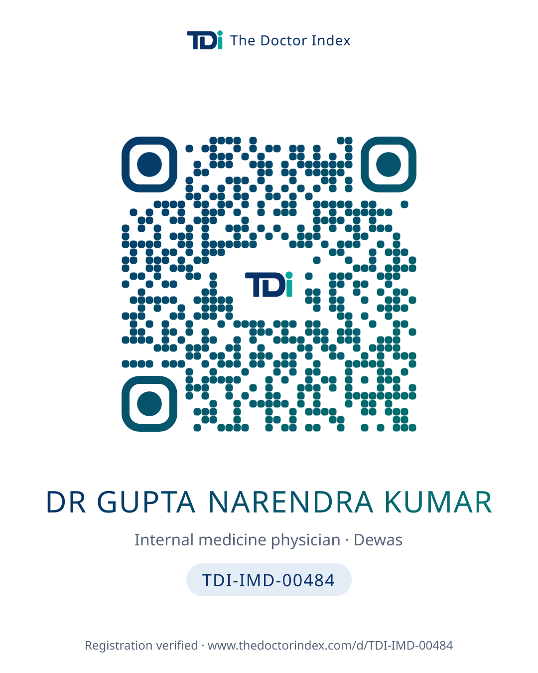 QR card for Dr Gupta Narendra Kumar, TDI-IMD-00484