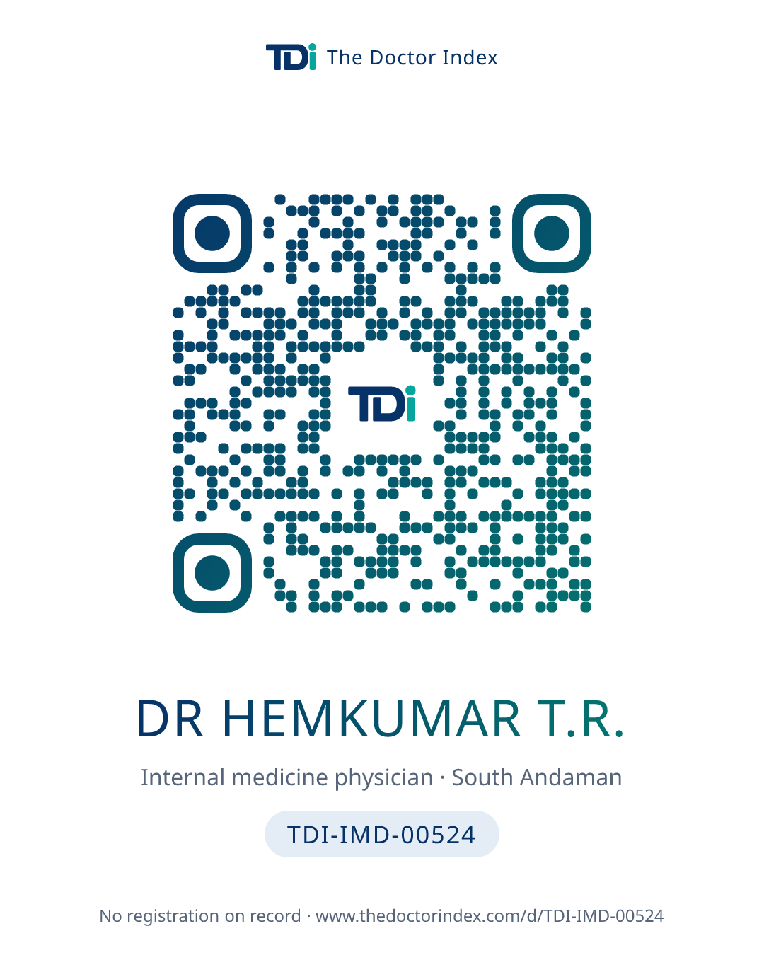 QR card for Dr Hemkumar T.R., TDI-IMD-00524
