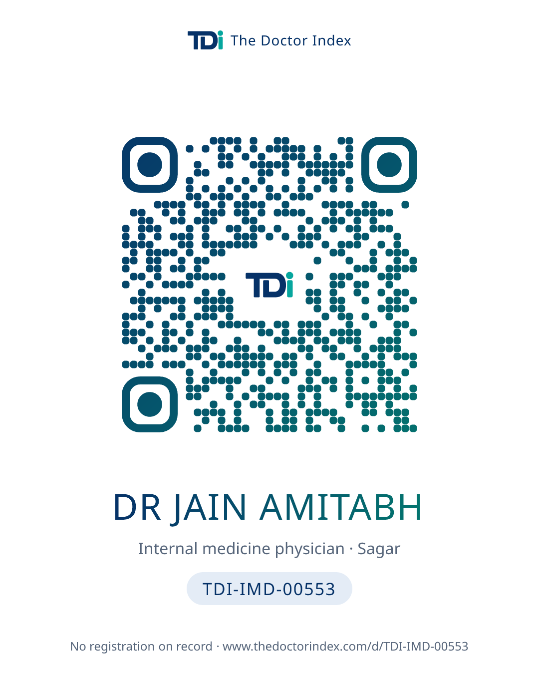 QR card for Dr Jain Amitabh, TDI-IMD-00553