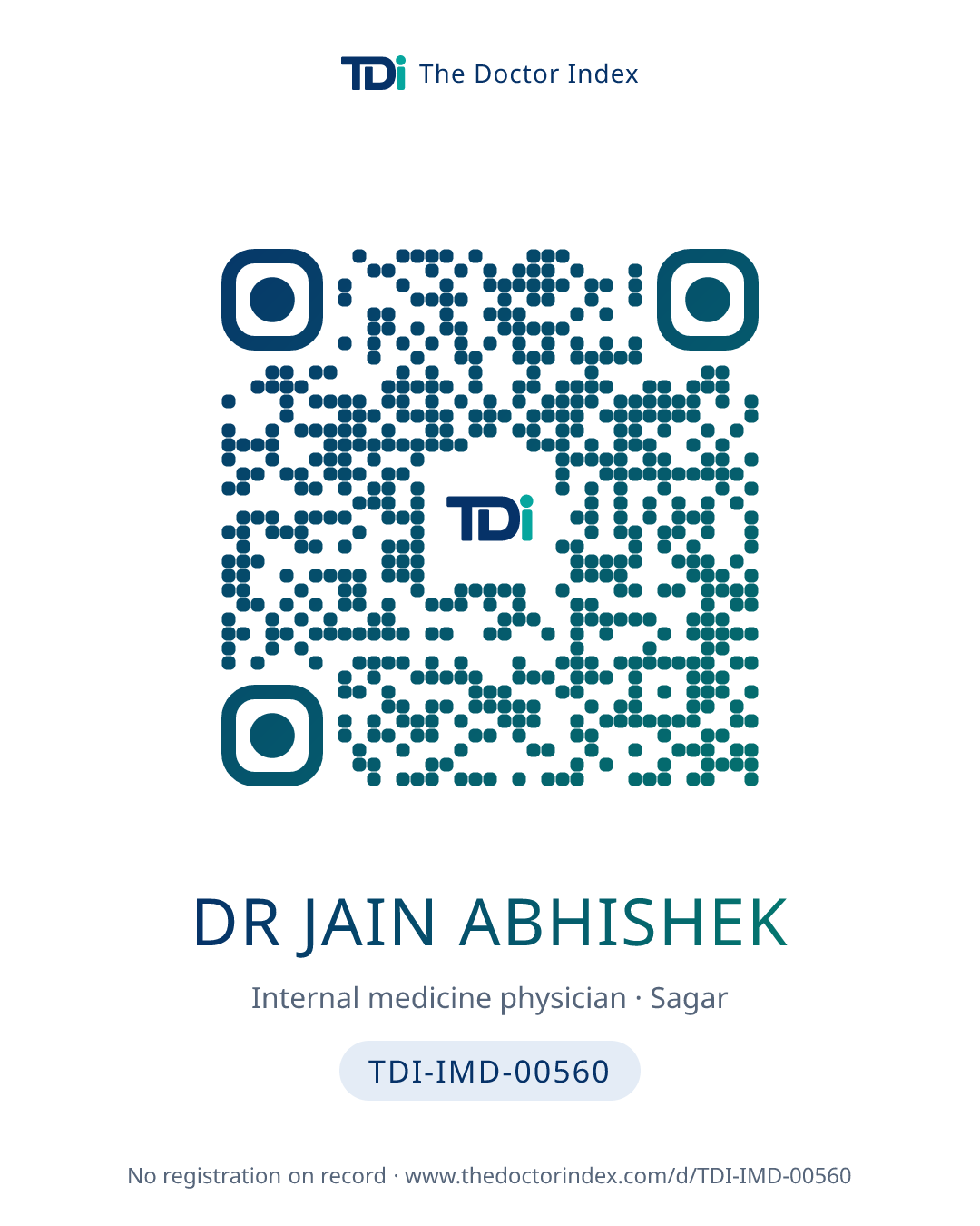 QR card for Dr Jain Abhishek, TDI-IMD-00560