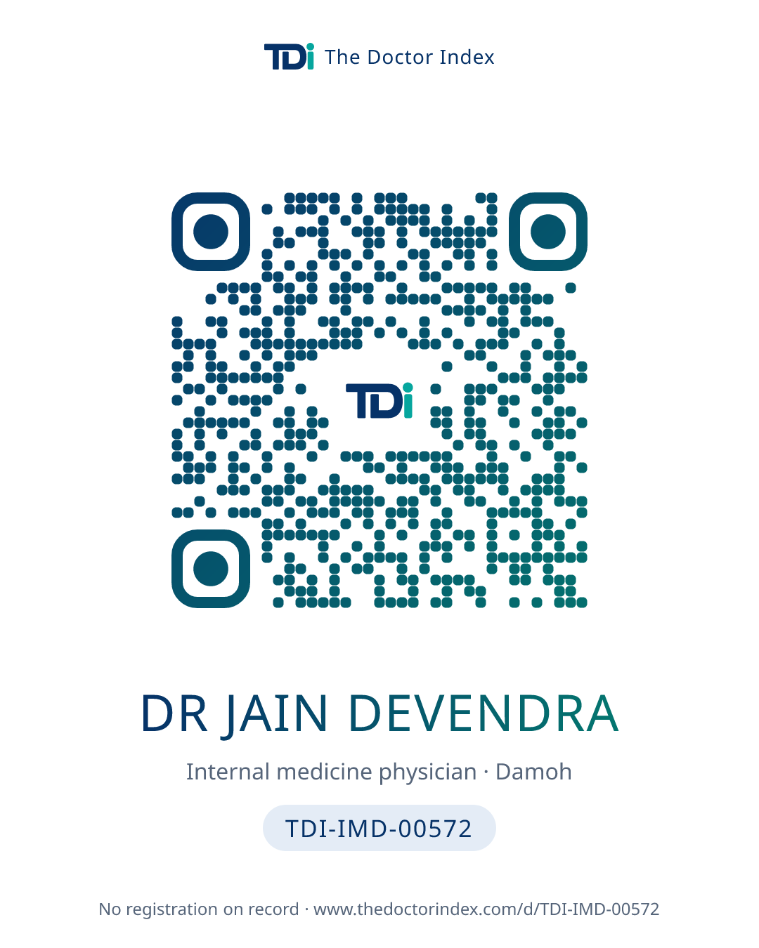 QR card for Dr Jain Devendra, TDI-IMD-00572