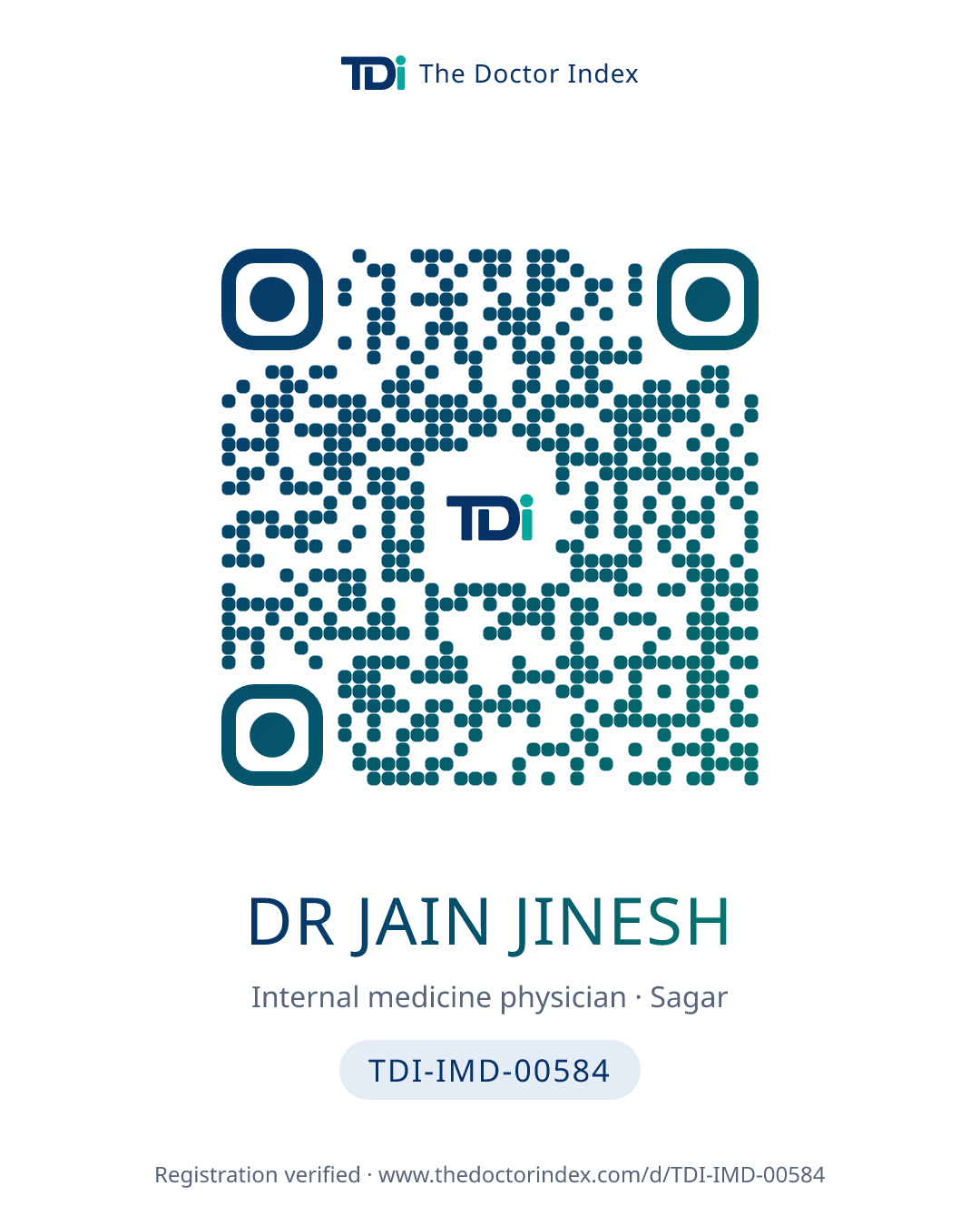 QR card for Dr Jain Jinesh, TDI-IMD-00584