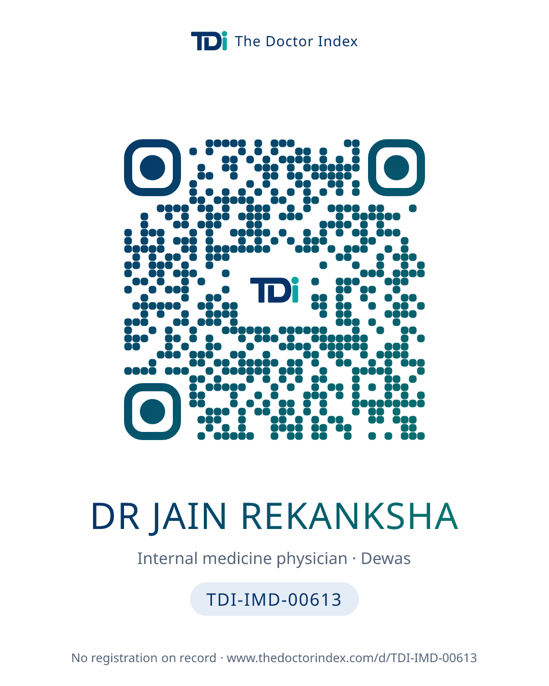 QR card for Dr Jain Rekanksha, TDI-IMD-00613