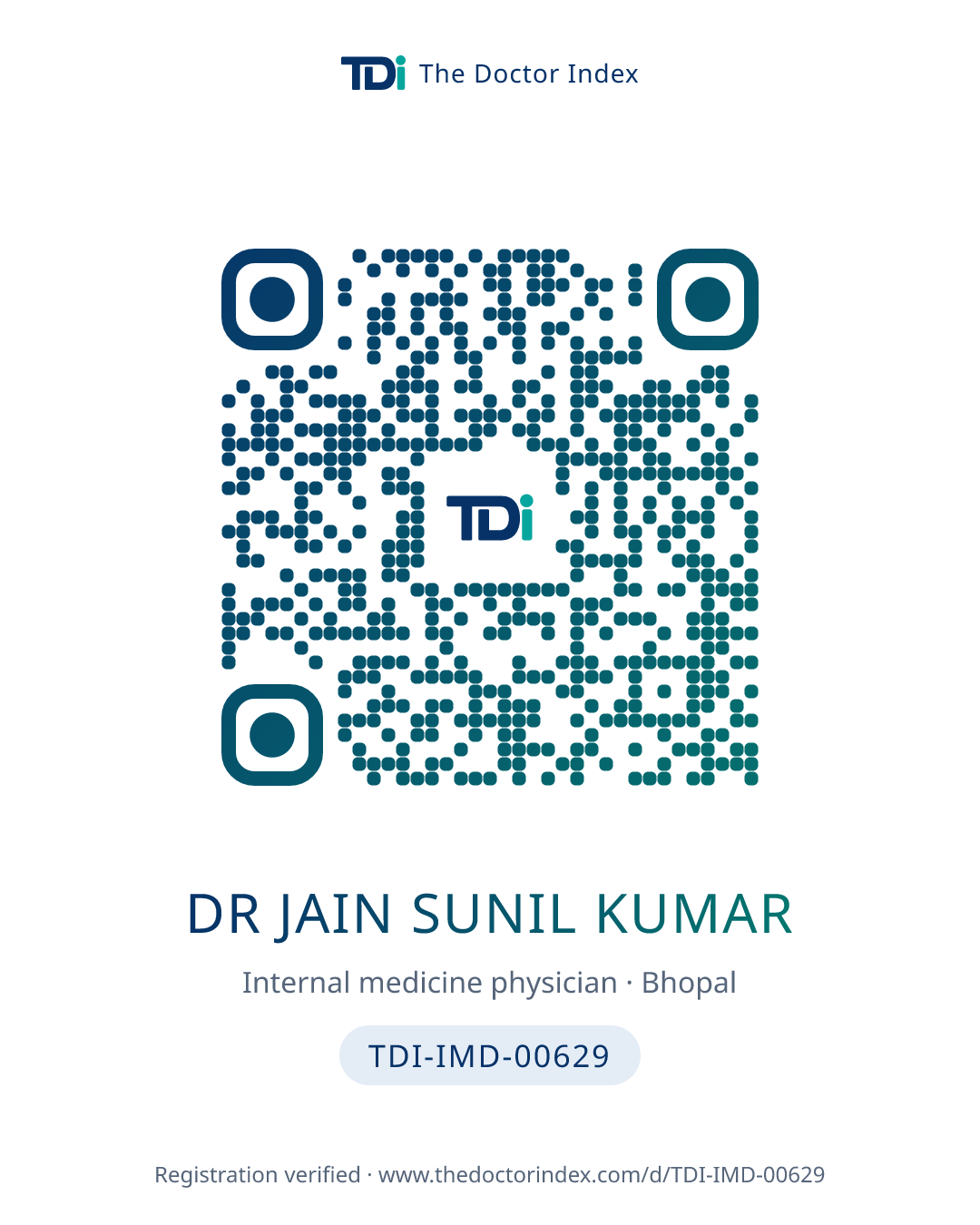 QR card for Dr Jain Sunil Kumar, TDI-IMD-00629