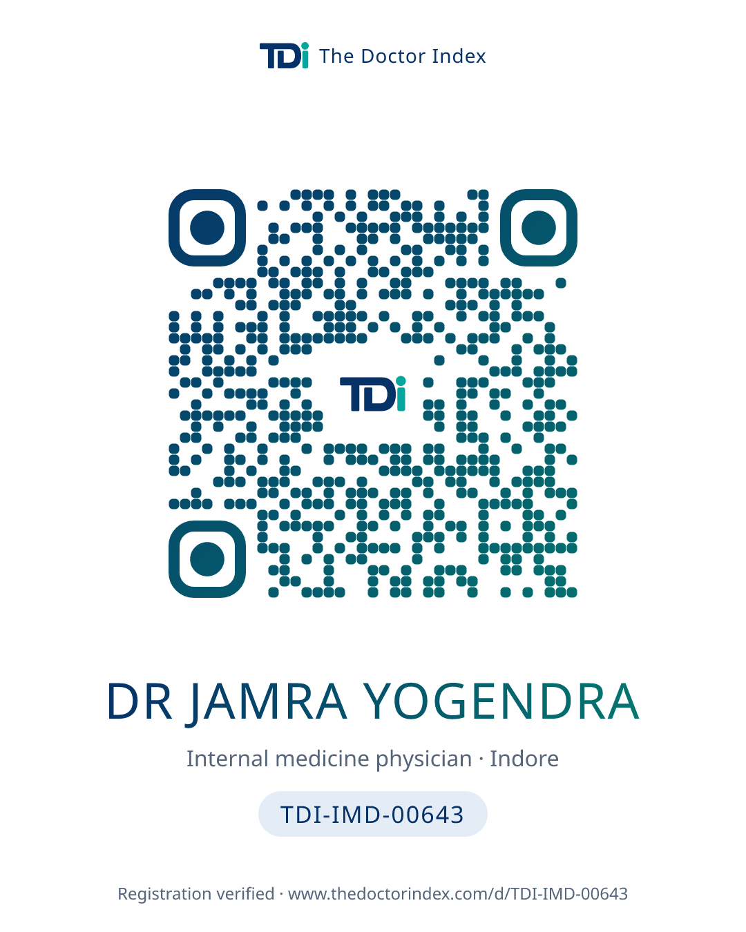 QR card for Dr Jamra Yogendra, TDI-IMD-00643