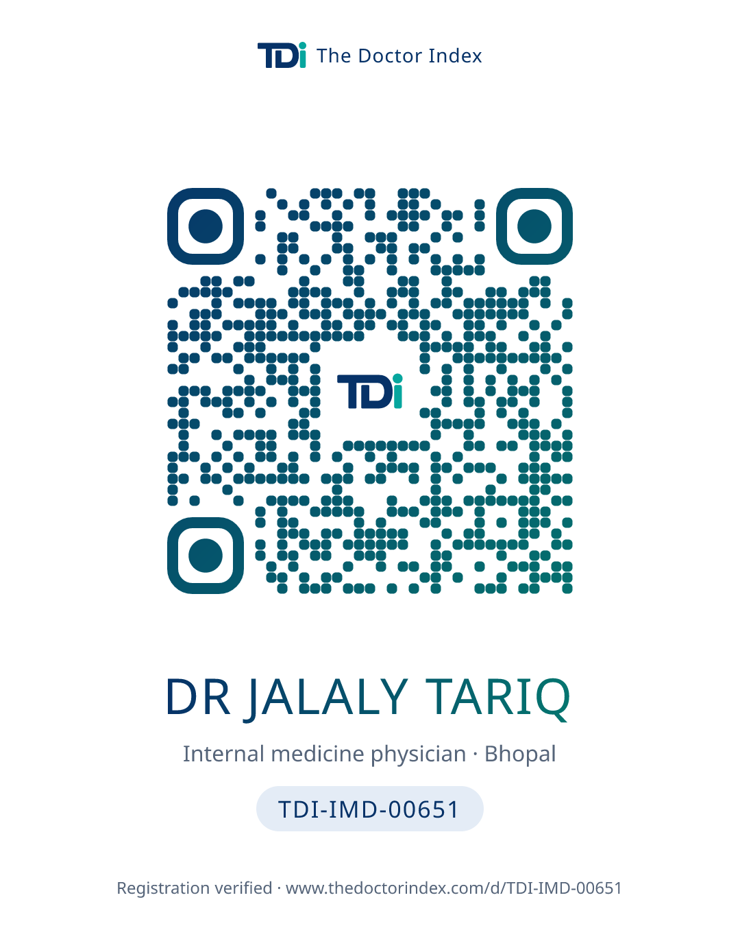 QR card for Dr Jalaly Tariq, TDI-IMD-00651