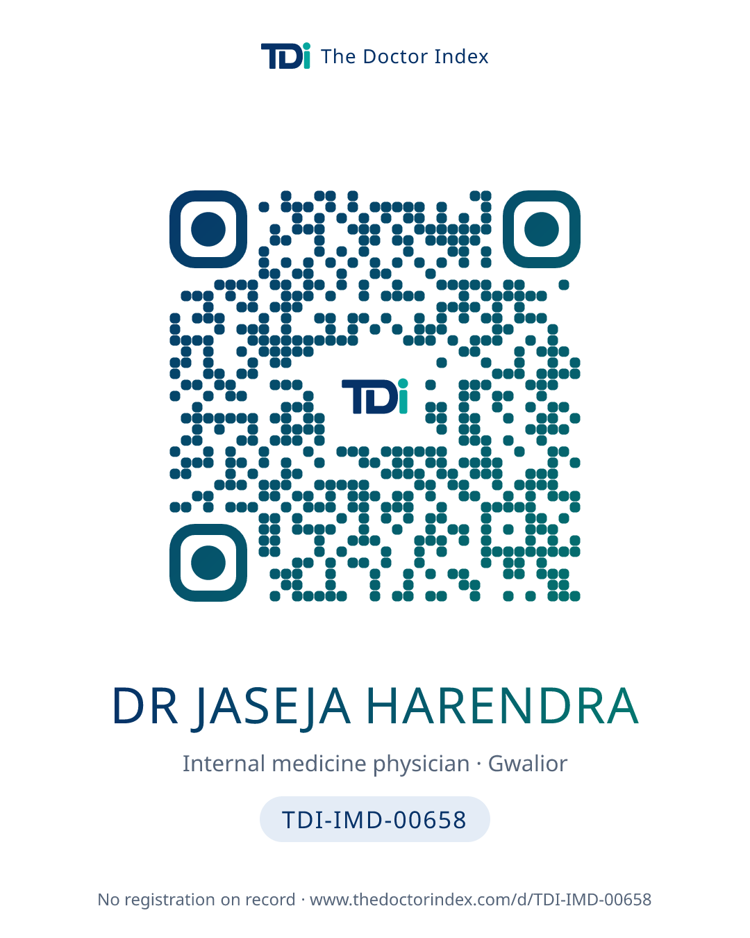 QR card for Dr Jaseja Harendra, TDI-IMD-00658