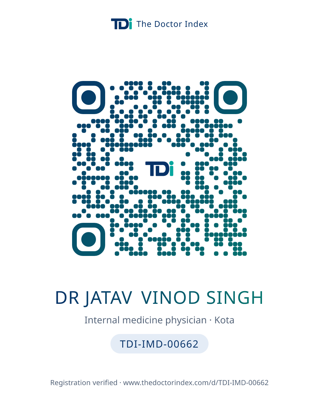 QR card for Dr Jatav Vinod Singh, TDI-IMD-00662