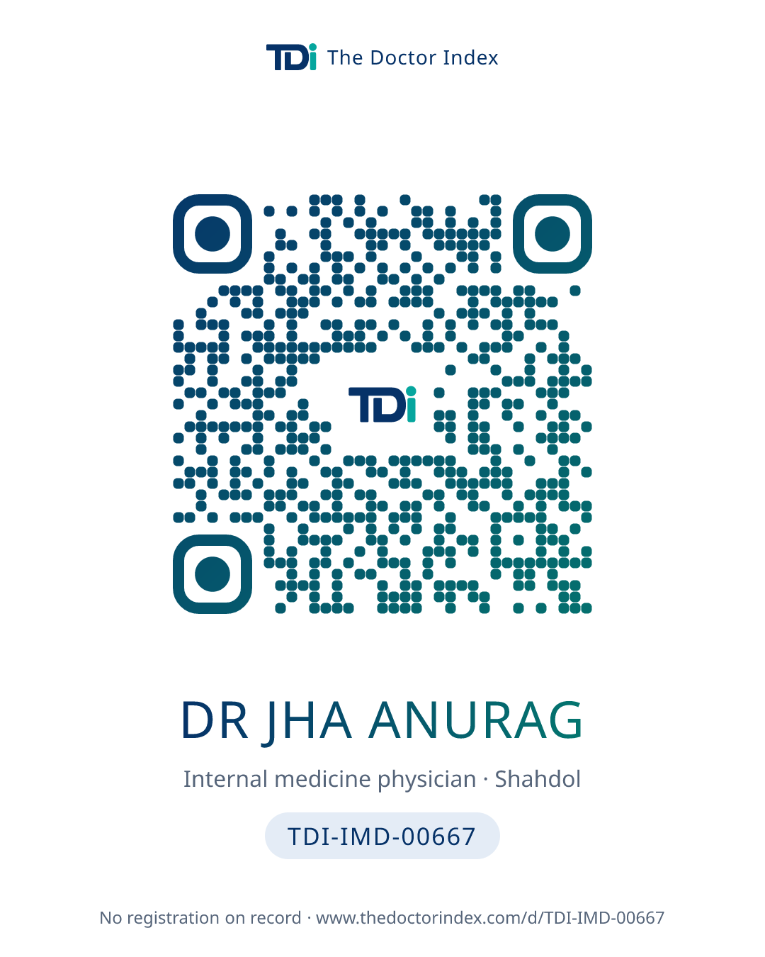 QR card for Dr Jha Anurag, TDI-IMD-00667