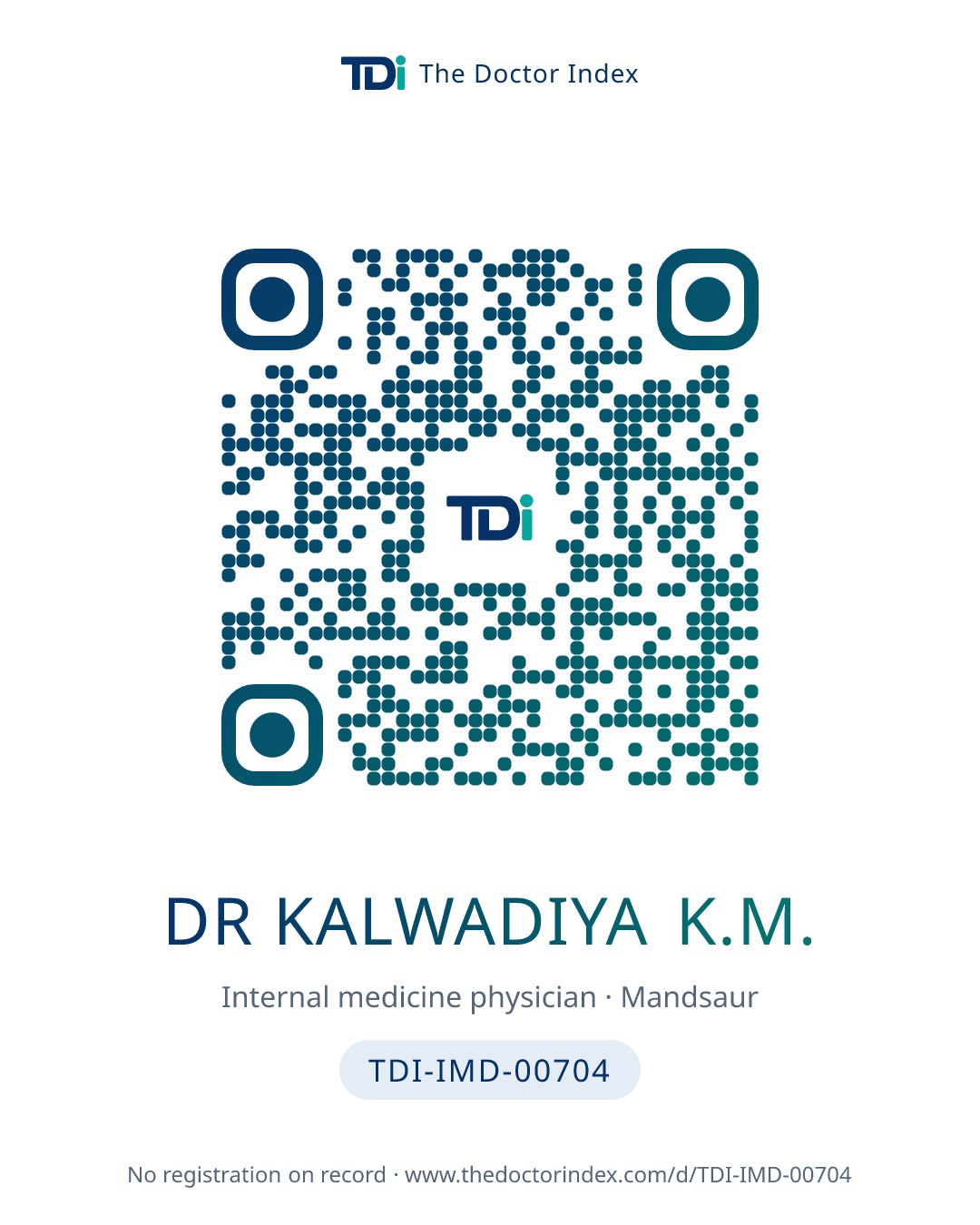 QR card for Dr Kalwadiya K.M., TDI-IMD-00704