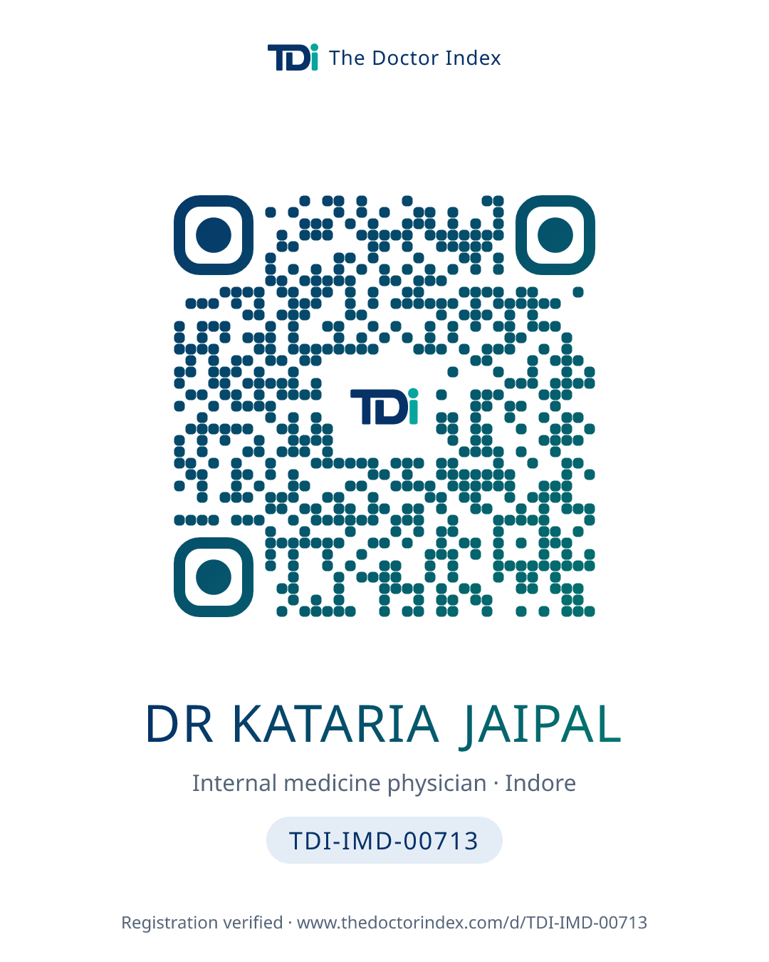 QR card for Dr Kataria Jaipal, TDI-IMD-00713