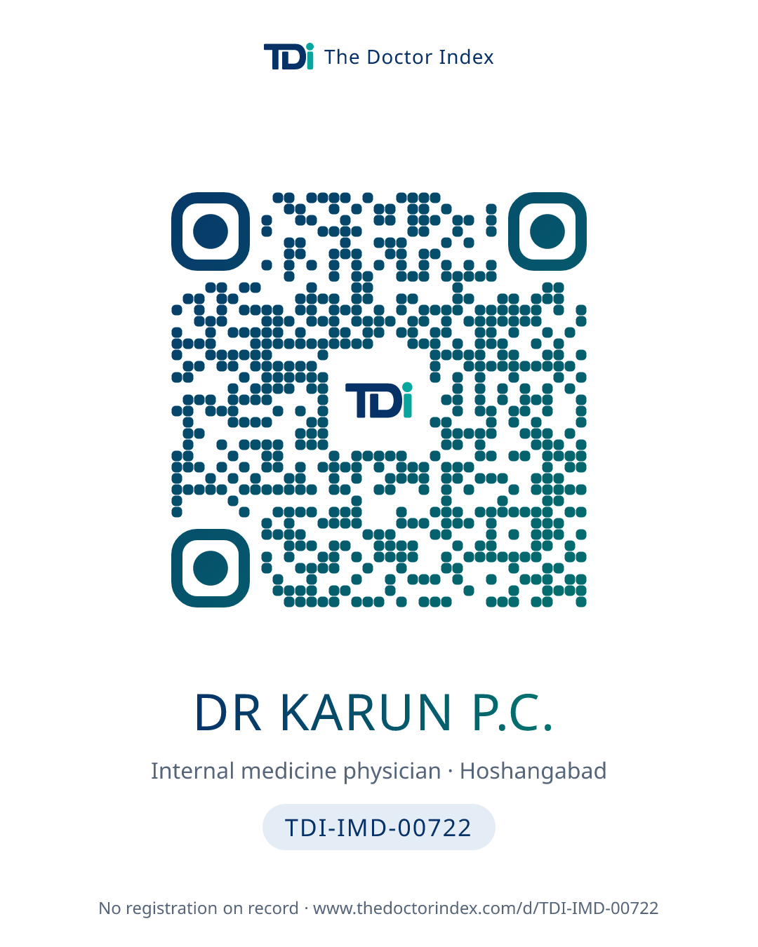 QR card for Dr Karun P.C., TDI-IMD-00722