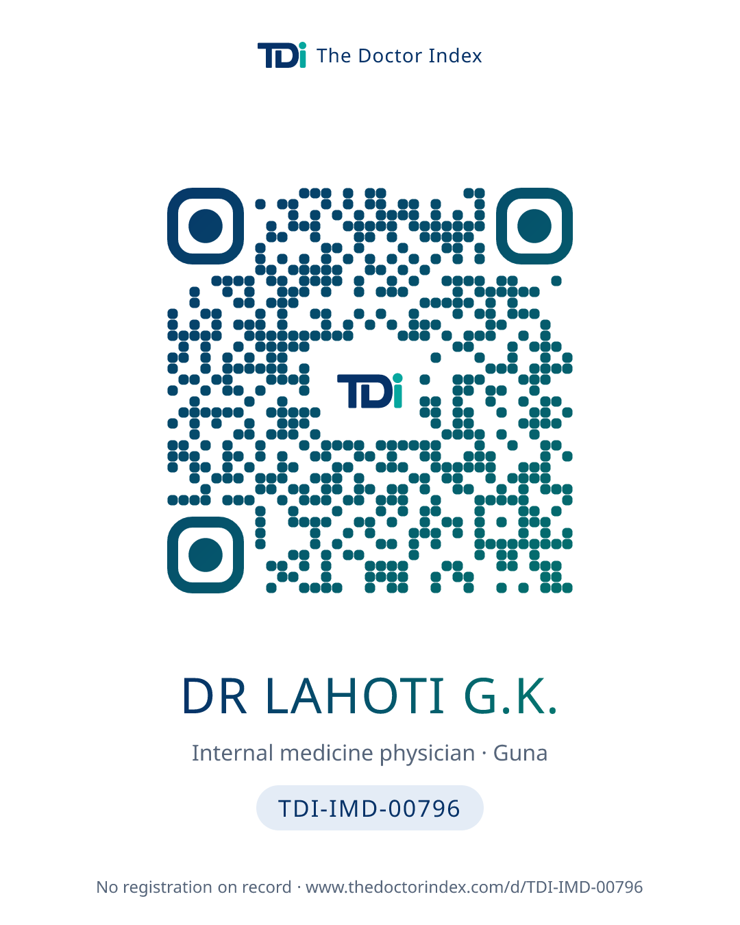 QR card for Dr Lahoti G.K., TDI-IMD-00796