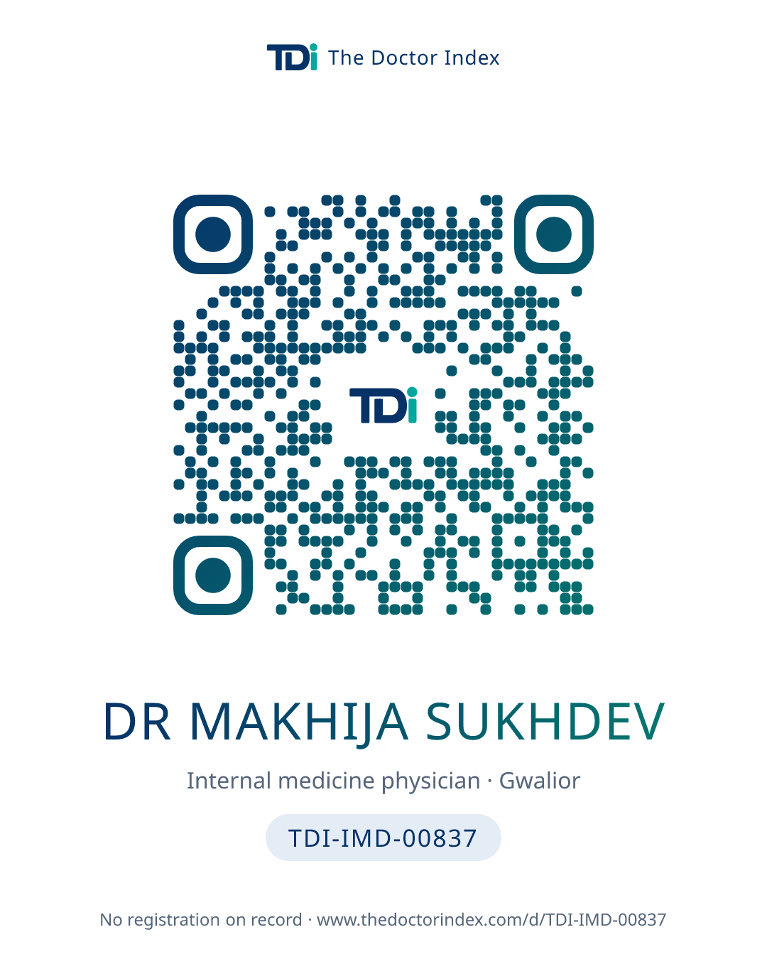 QR card for Dr Makhija Sukhdev, TDI-IMD-00837