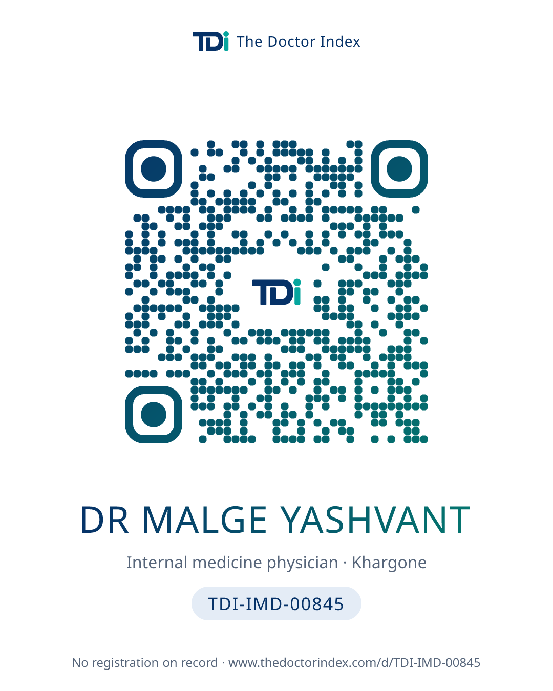 QR card for Dr Malge Yashvant, TDI-IMD-00845