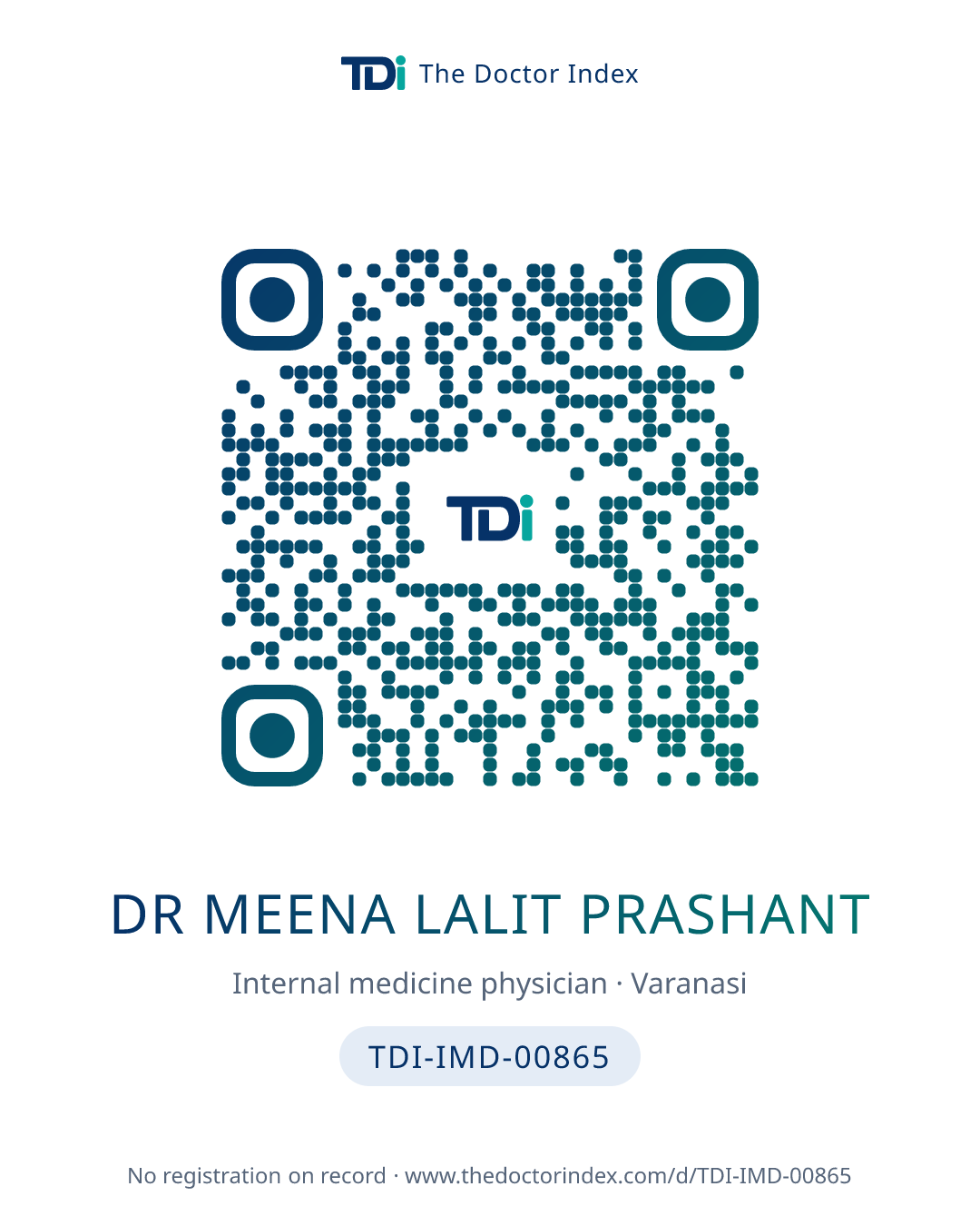 QR card for Dr Meena Lalit Prashant, TDI-IMD-00865