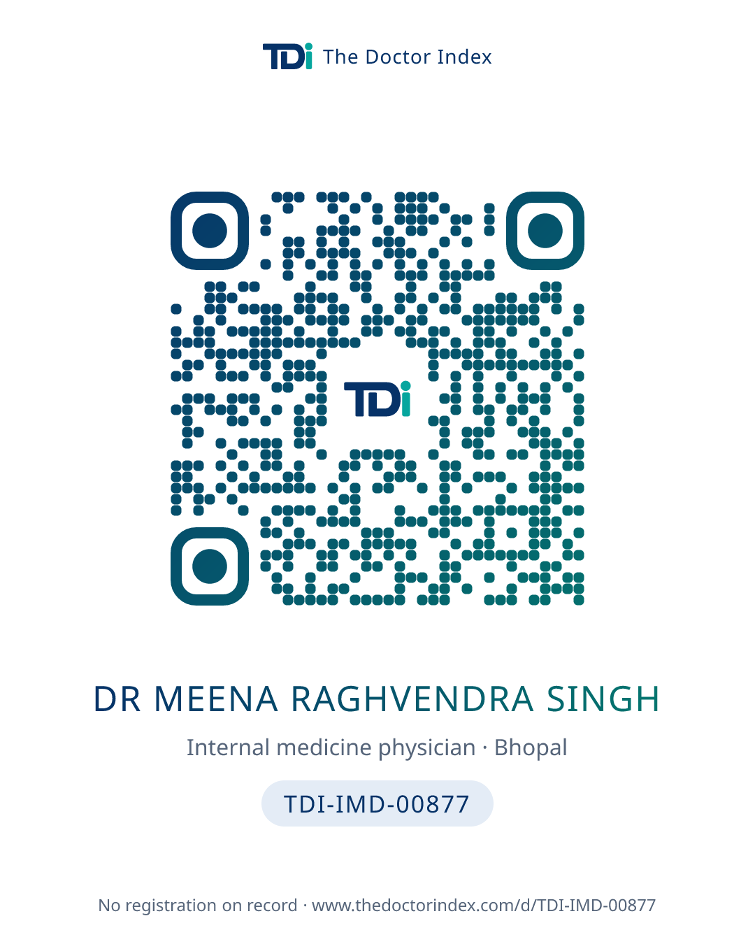 QR card for Dr Meena Raghvendra Singh, TDI-IMD-00877