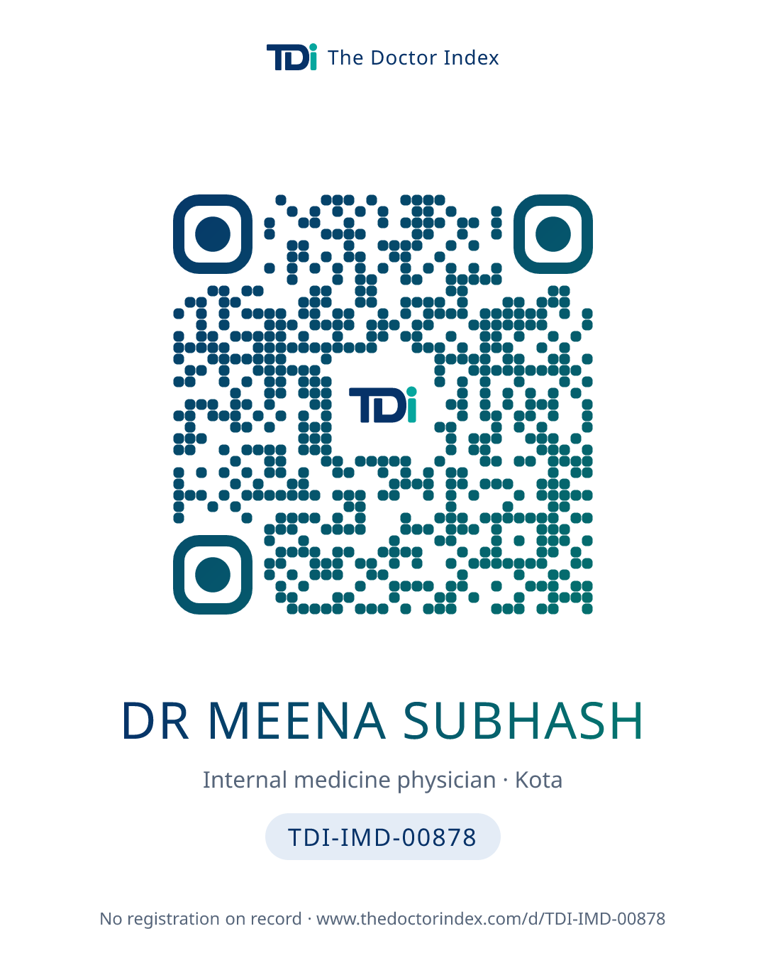QR card for Dr Meena Subhash, TDI-IMD-00878