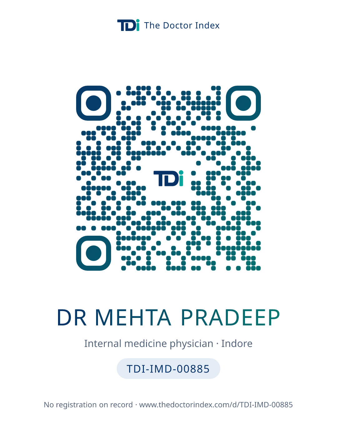 QR card for Dr Mehta Pradeep, TDI-IMD-00885