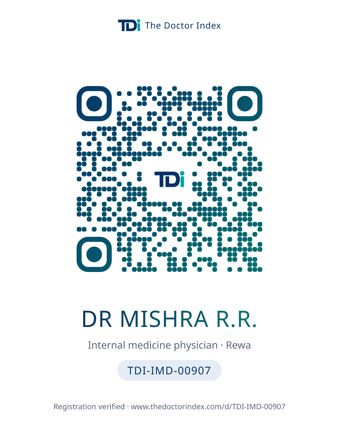 QR card for Dr Mishra R.R., TDI-IMD-00907