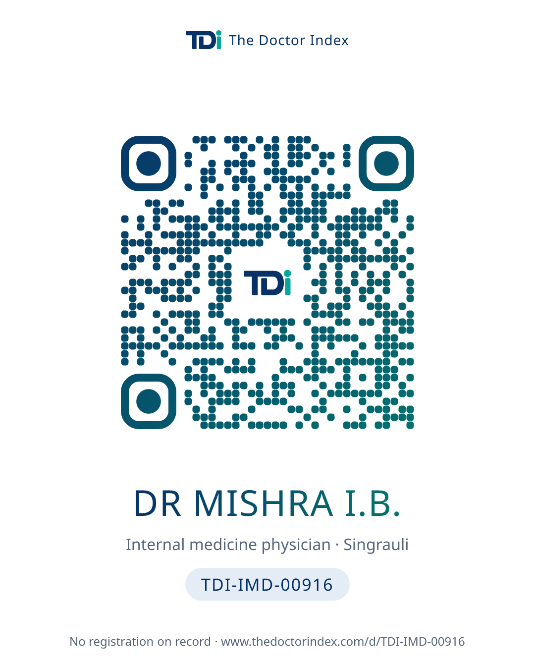 QR card for Dr Mishra I.B., TDI-IMD-00916