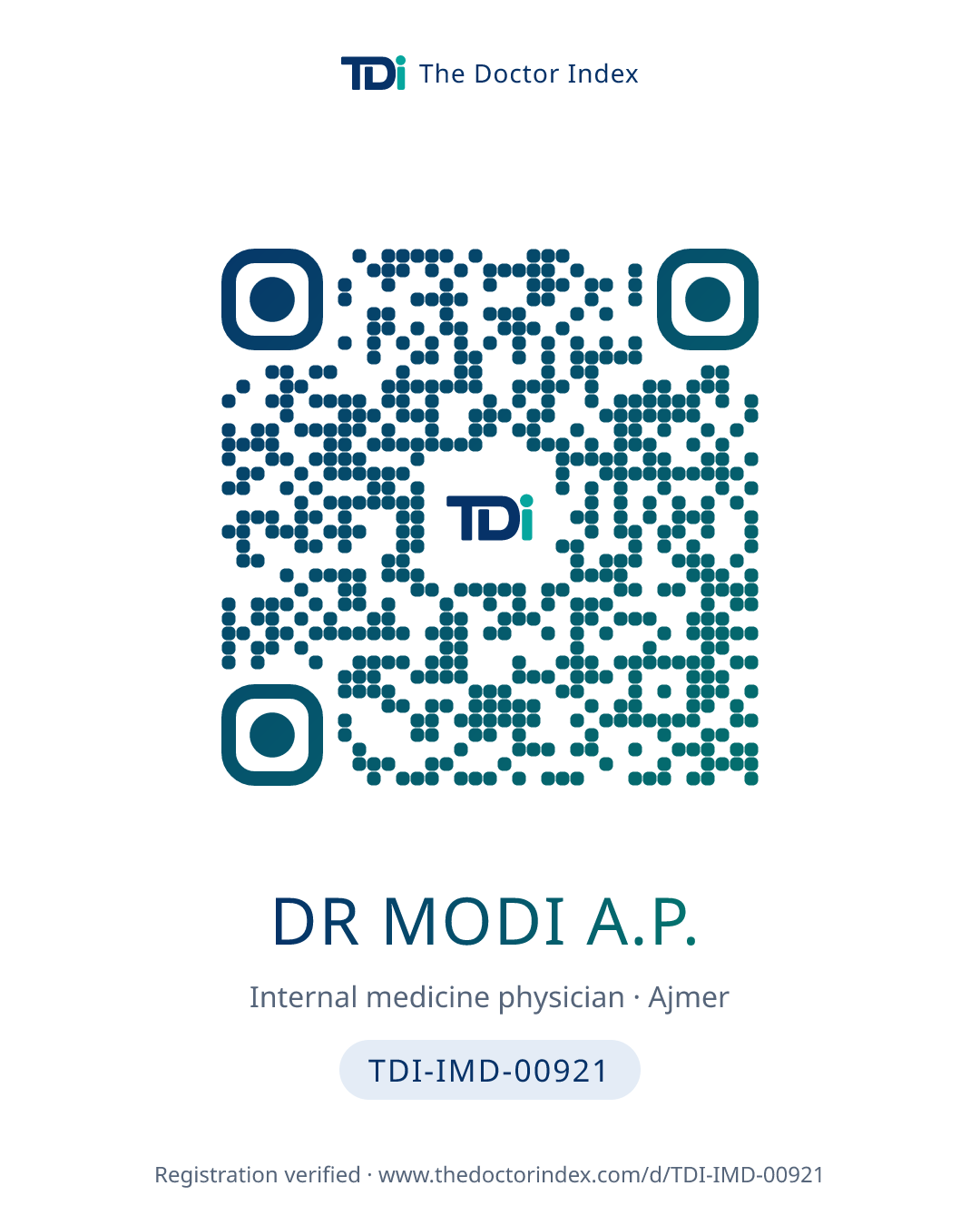 QR card for Dr Modi A.P., TDI-IMD-00921