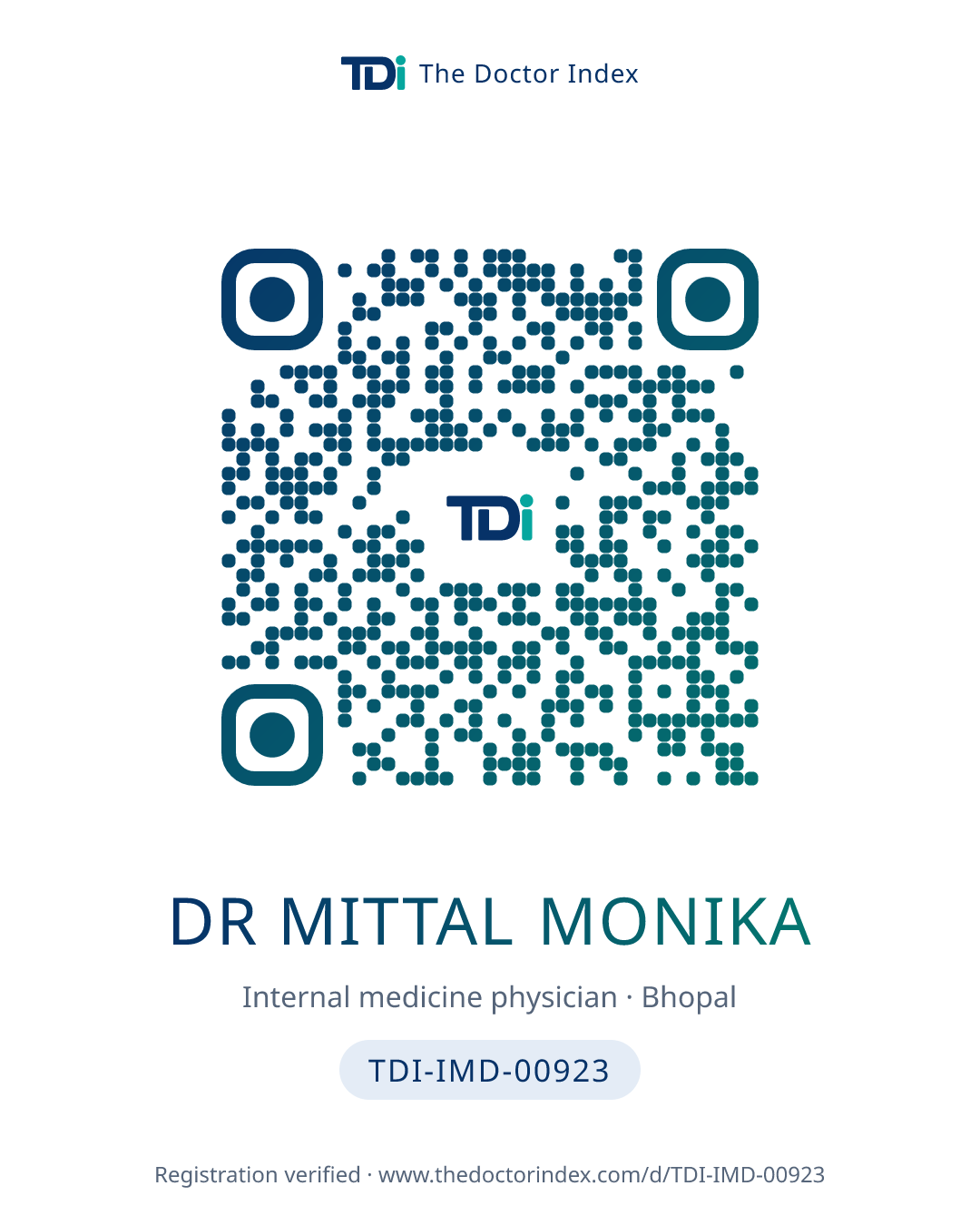 QR card for Dr Mittal Monika, TDI-IMD-00923