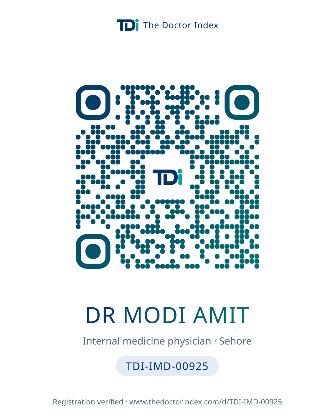 QR card for Dr Modi Amit, TDI-IMD-00925