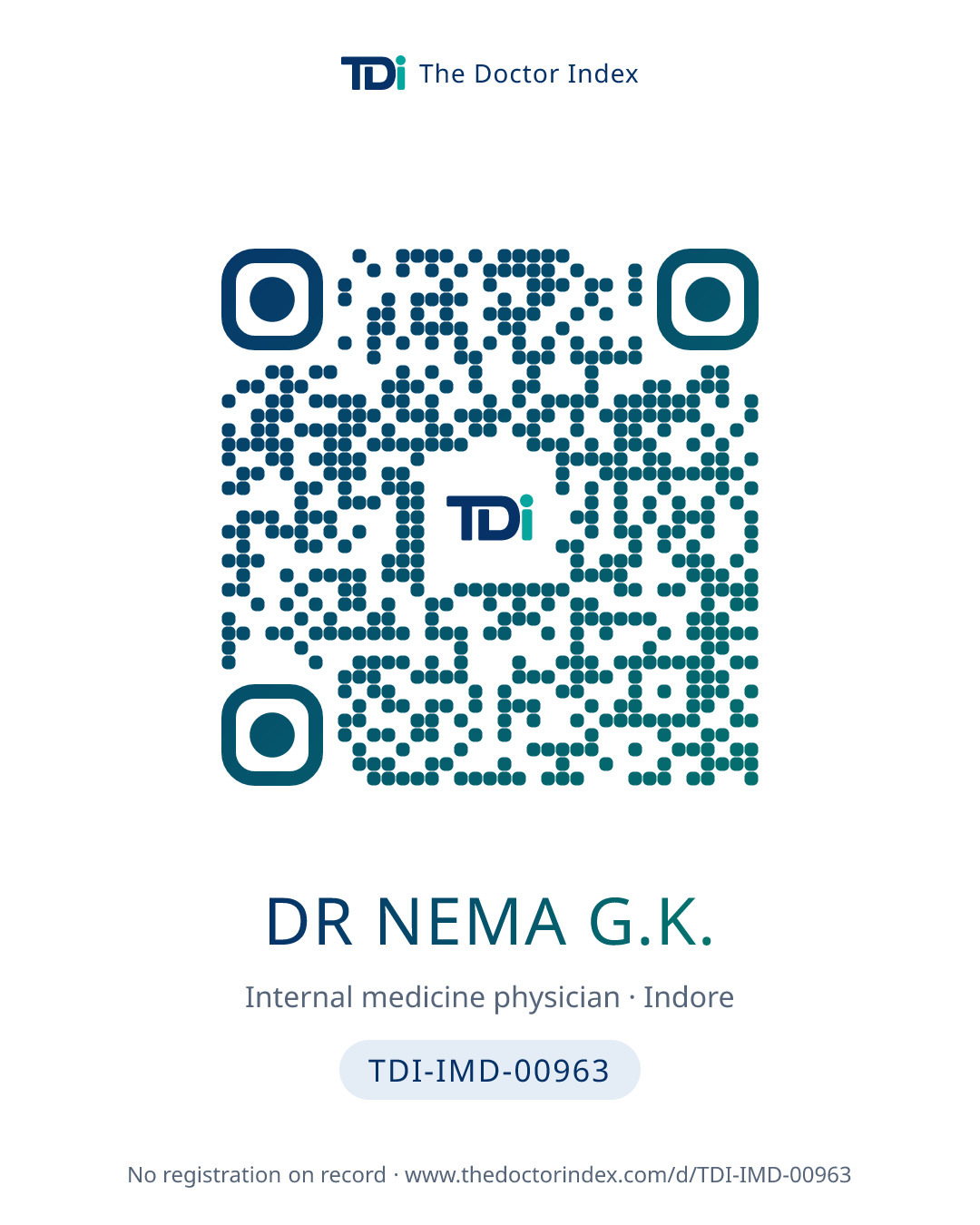 QR card for Dr Nema G.K., TDI-IMD-00963