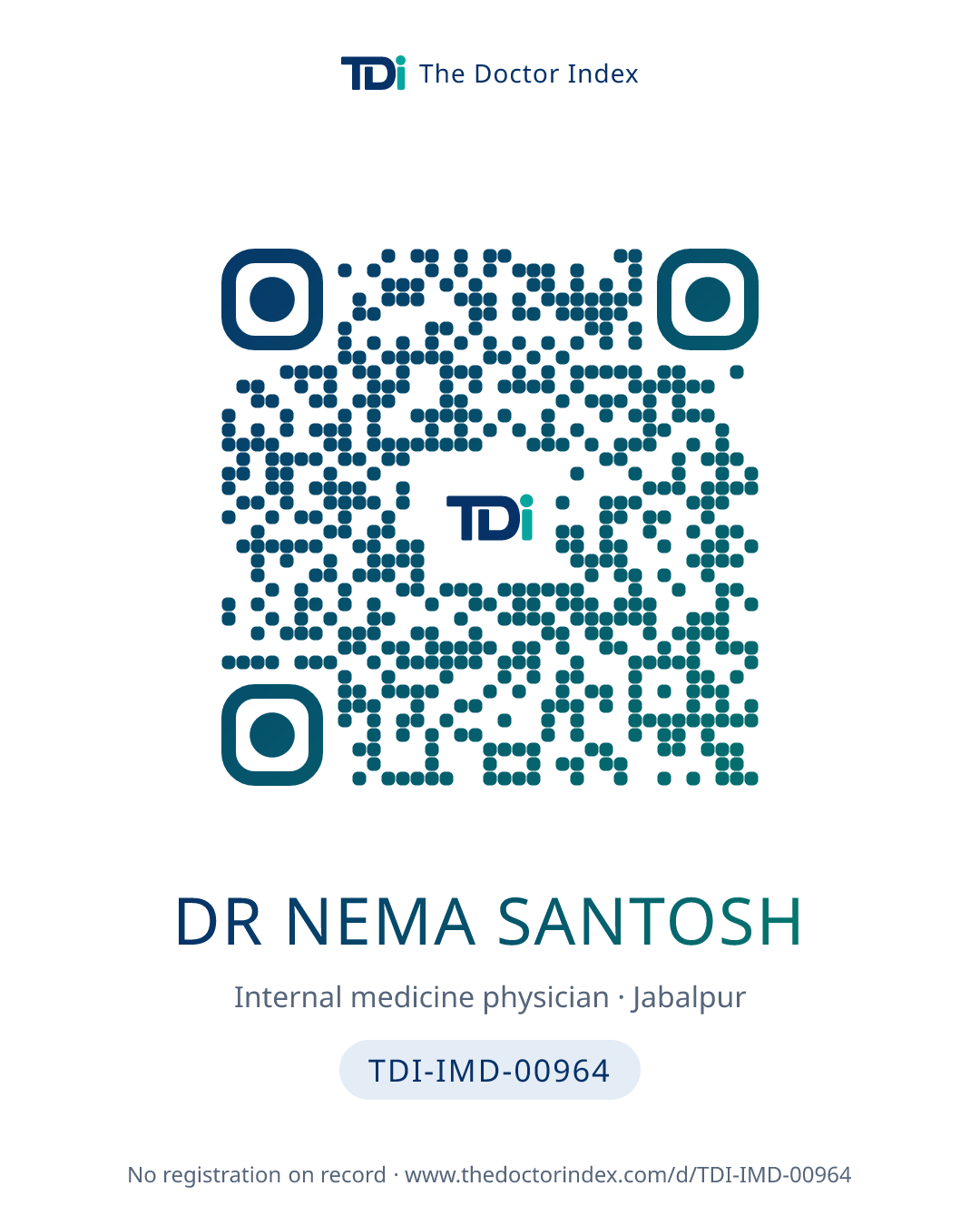 QR card for Dr Nema Santosh, TDI-IMD-00964