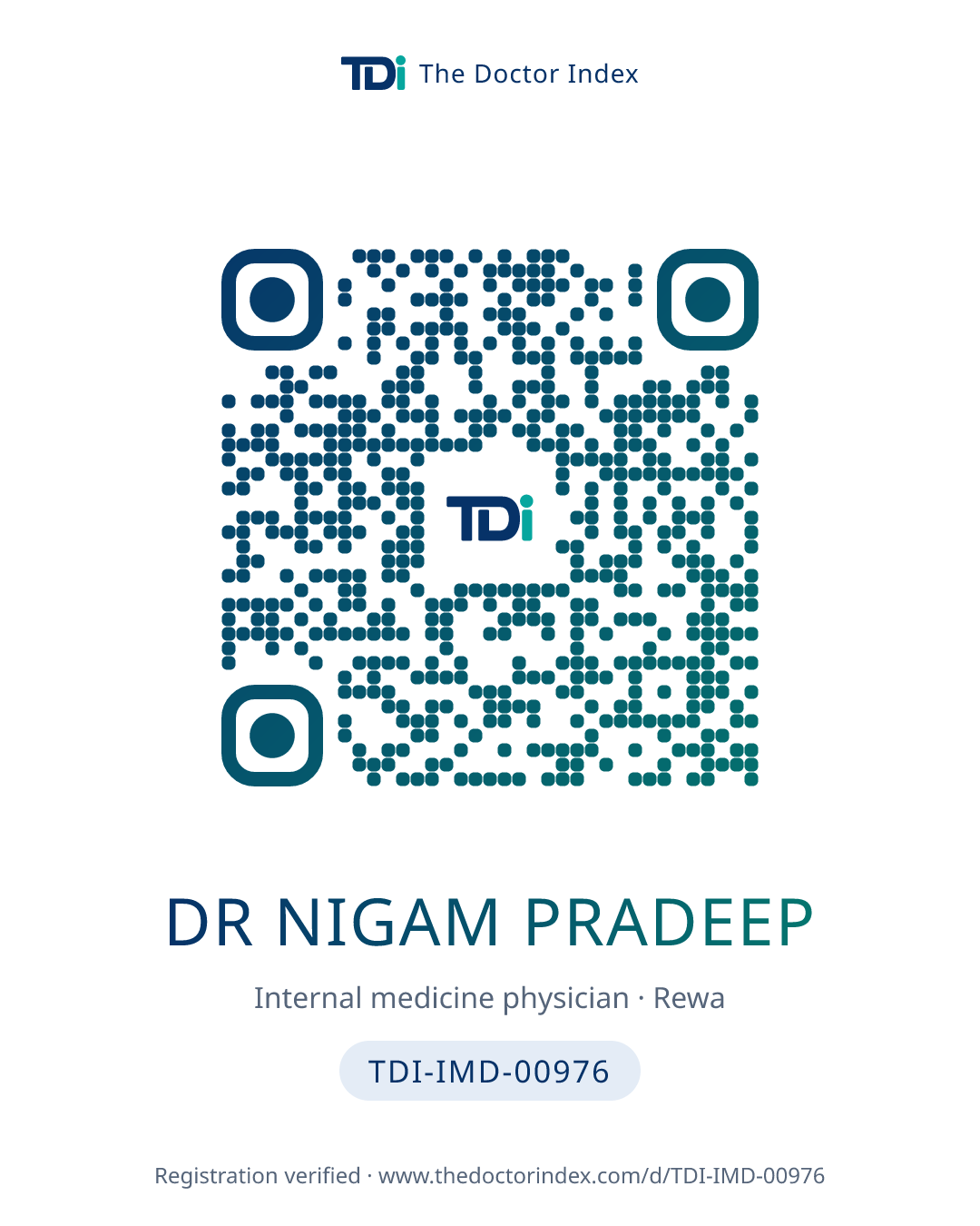 QR card for Dr Nigam Pradeep, TDI-IMD-00976