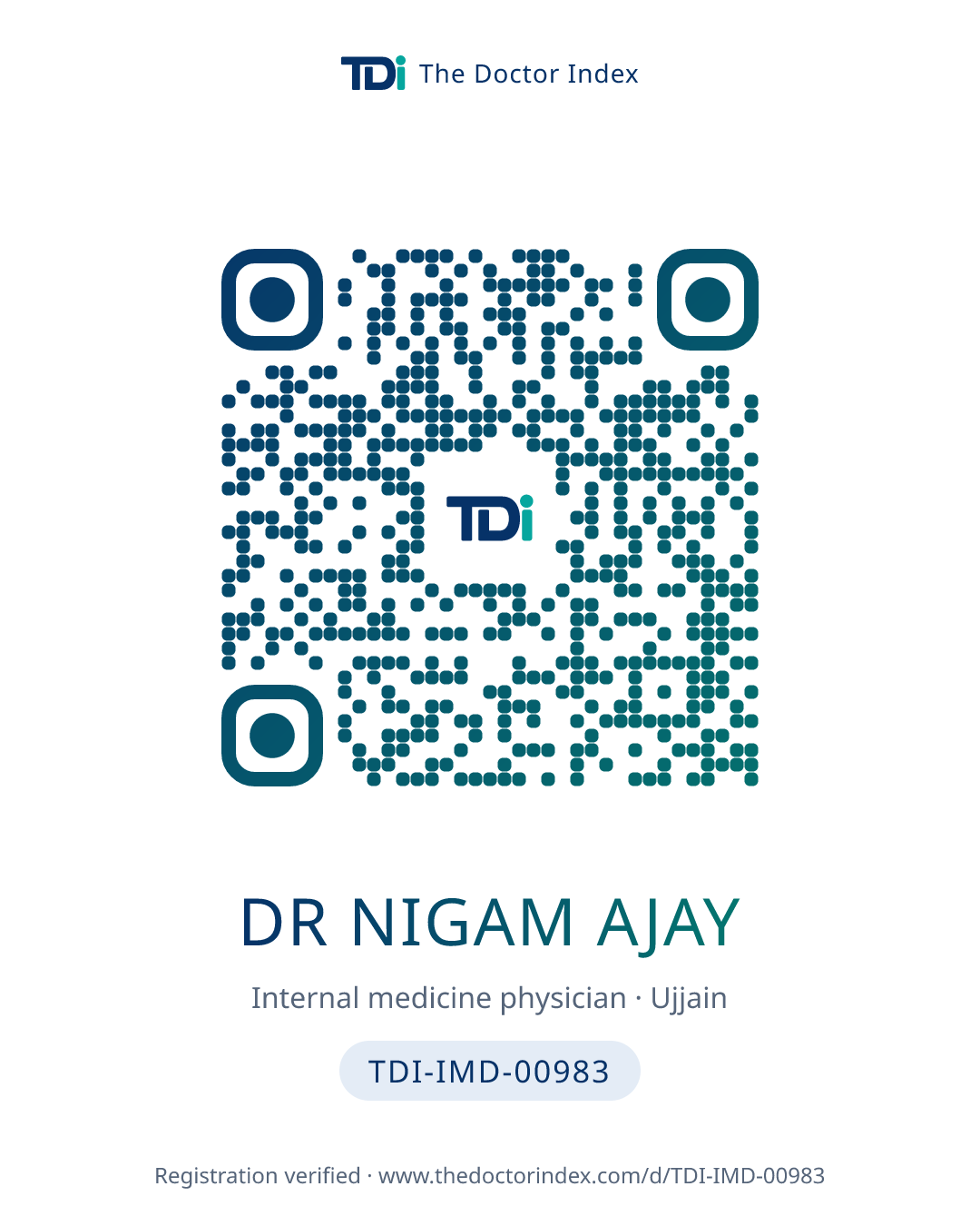 QR card for Dr Nigam Ajay, TDI-IMD-00983