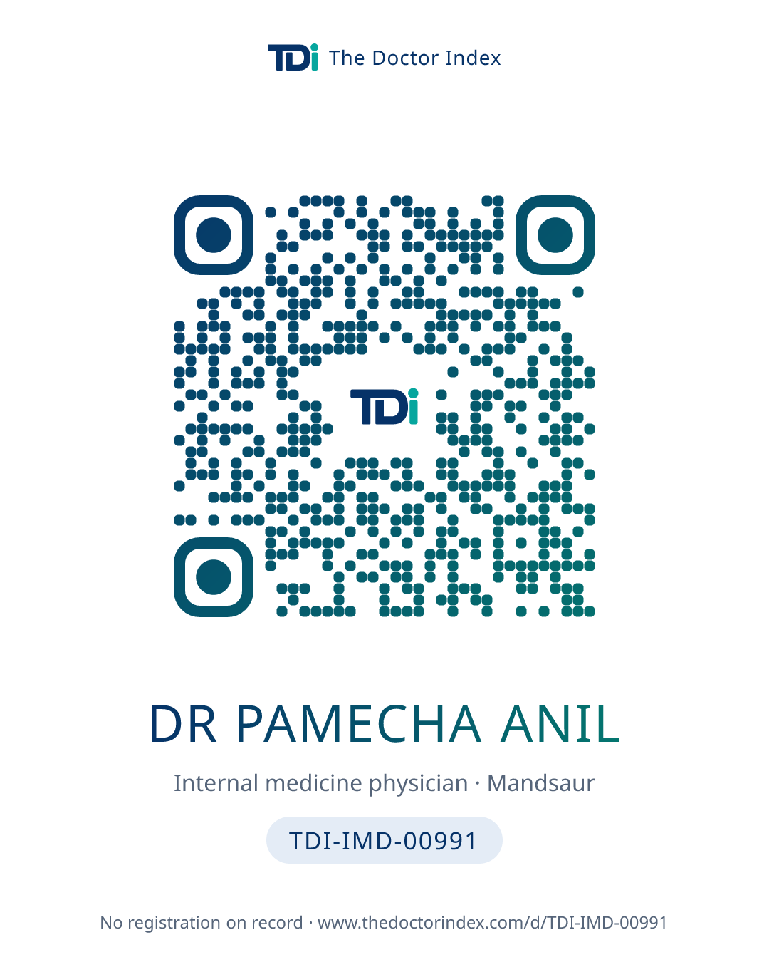 QR card for Dr Pamecha Anil, TDI-IMD-00991