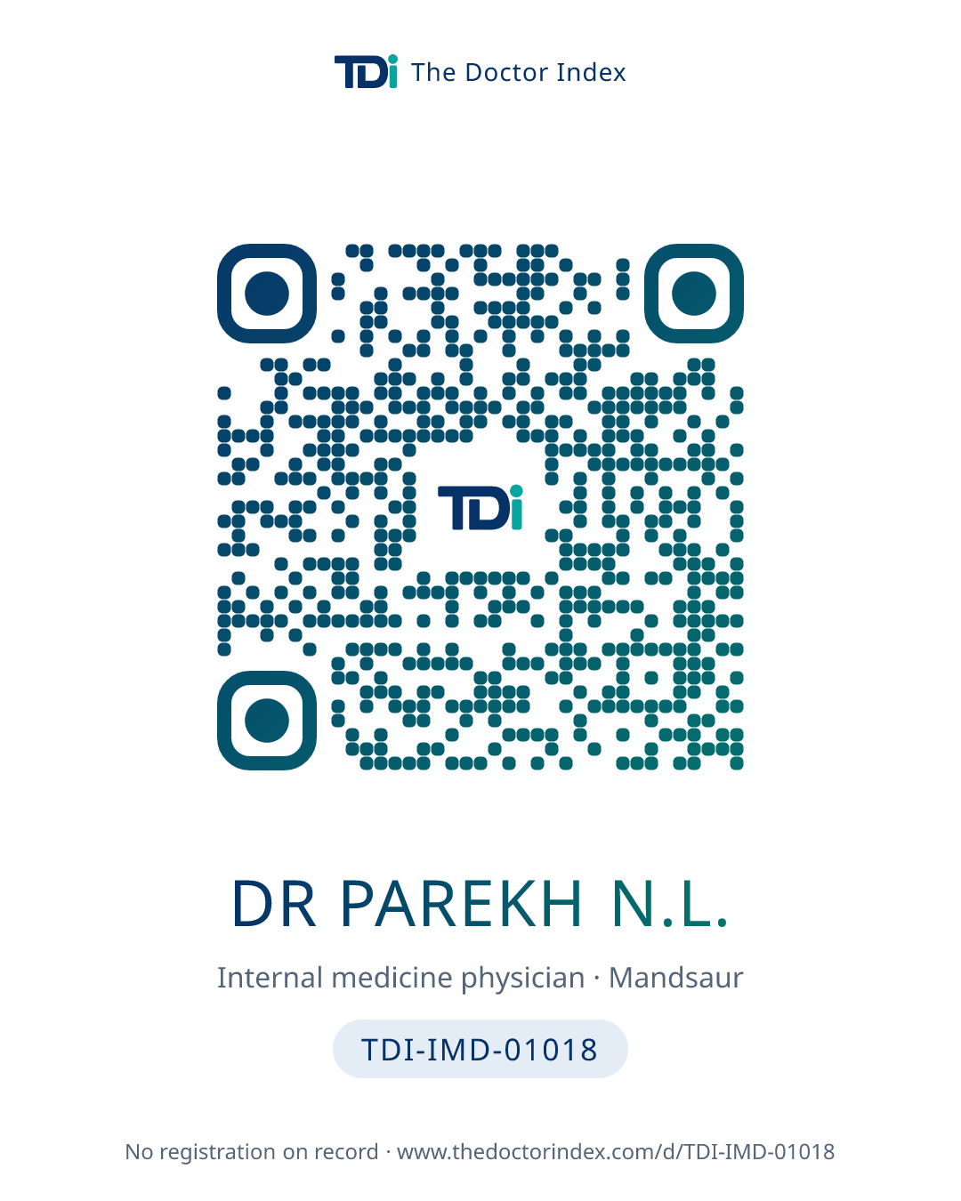QR card for Dr Parekh N.L., TDI-IMD-01018