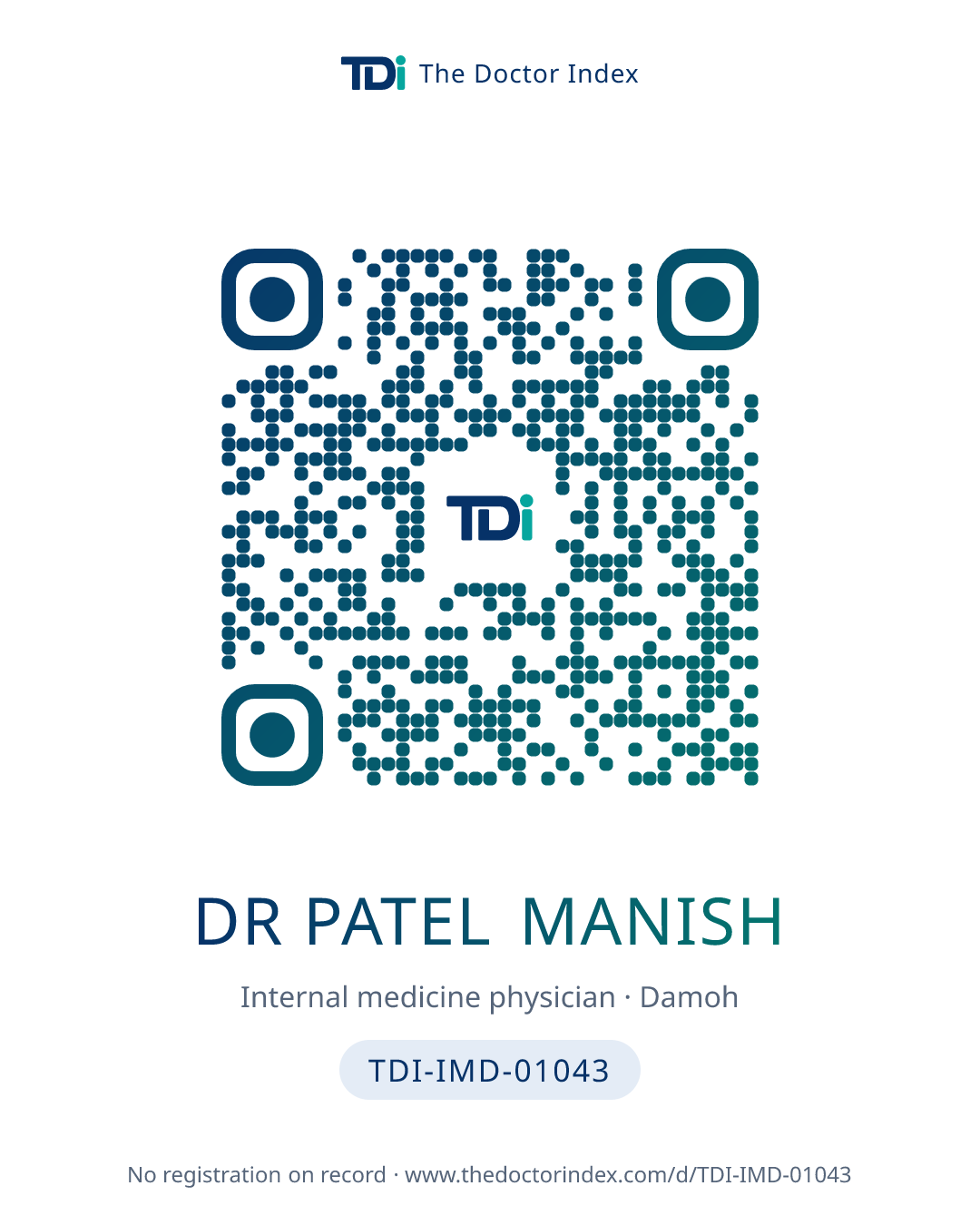 QR card for Dr Patel Manish, TDI-IMD-01043