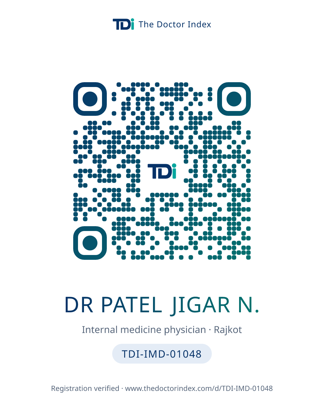 QR card for Dr Patel Jigar N., TDI-IMD-01048