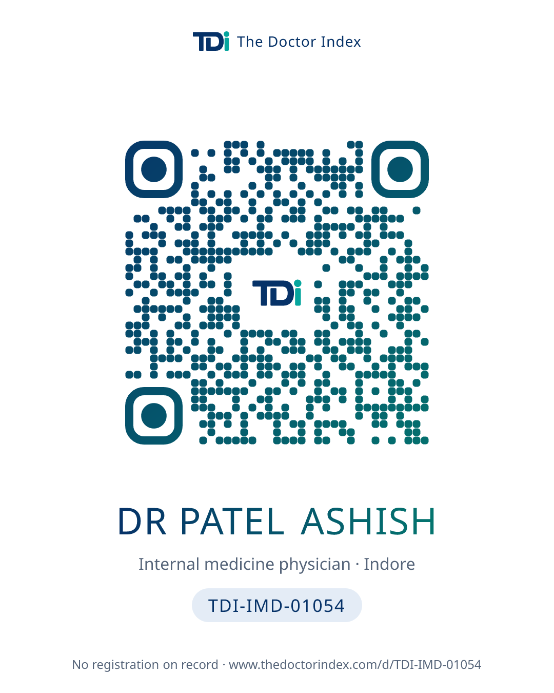 QR card for Dr Patel Ashish, TDI-IMD-01054