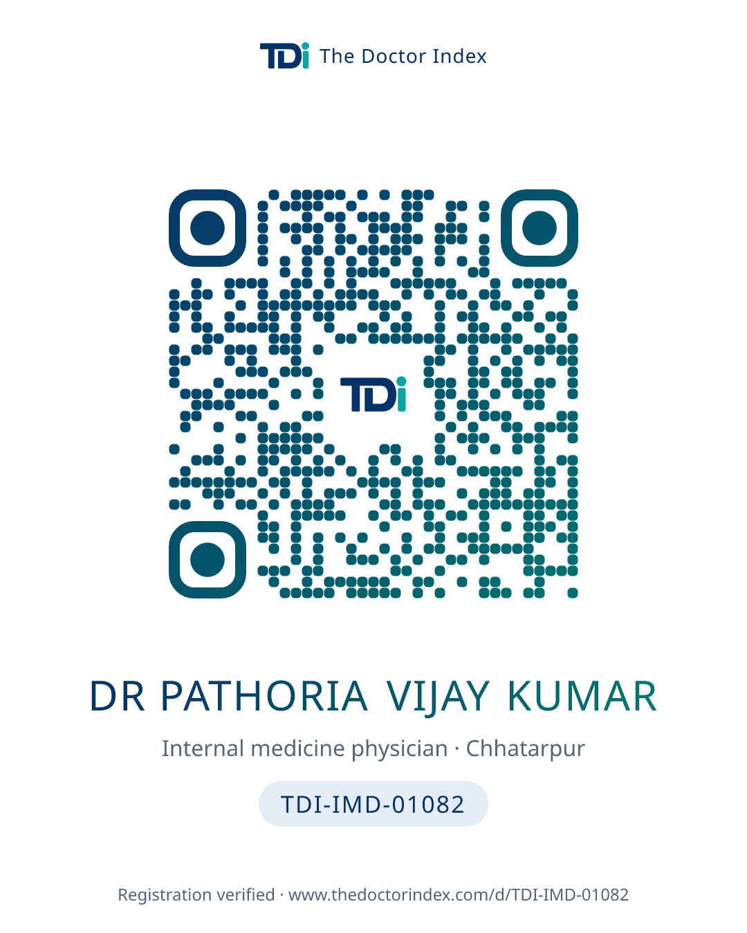 QR card for Dr Pathoria Vijay Kumar, TDI-IMD-01082