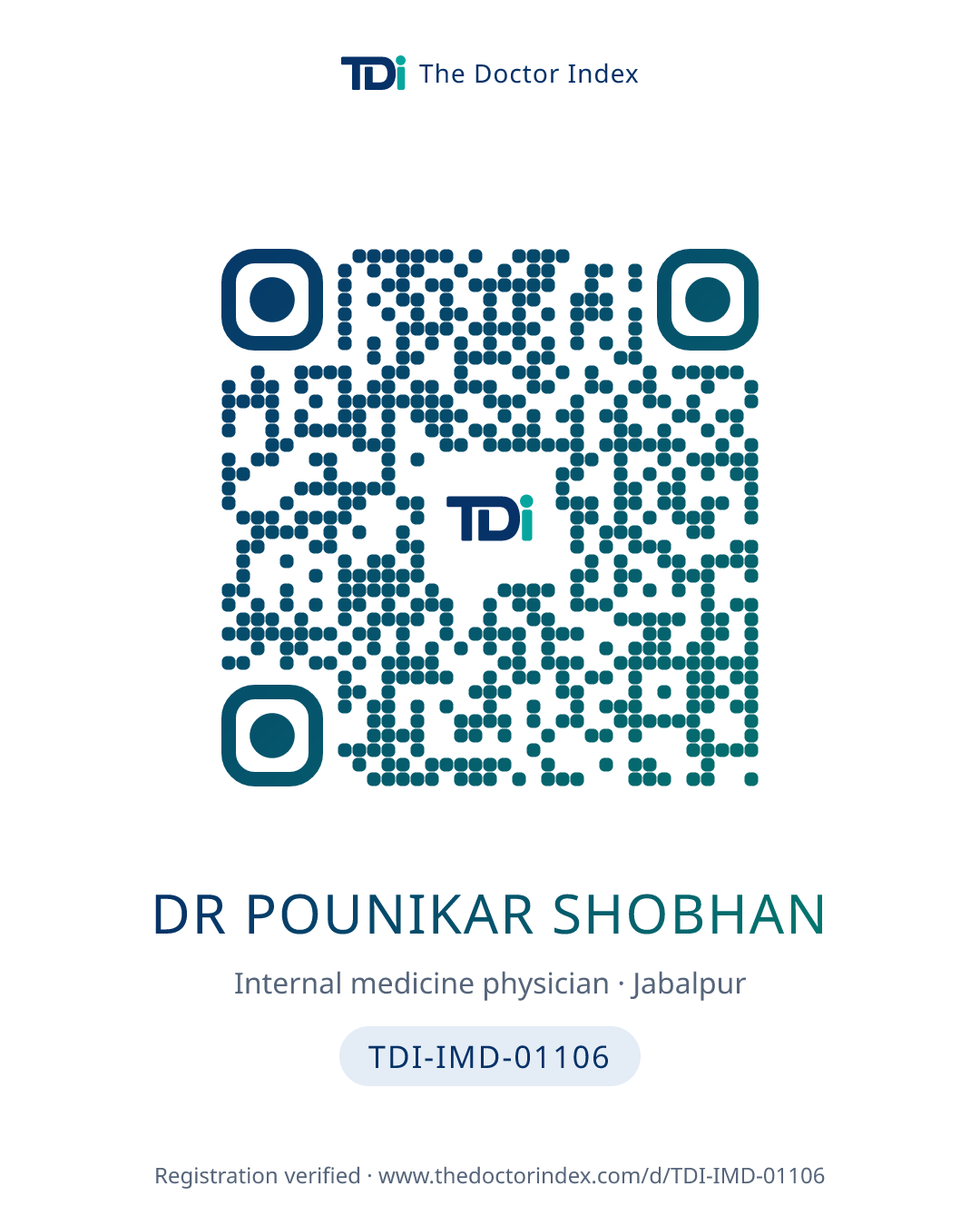 QR card for Dr Pounikar Shobhan, TDI-IMD-01106