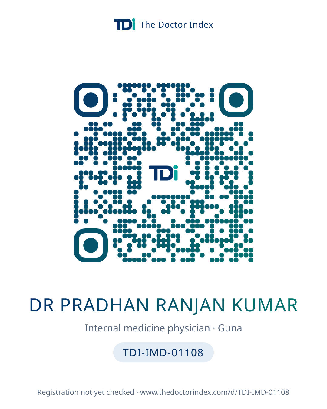 QR card for Dr Pradhan Ranjan Kumar, TDI-IMD-01108