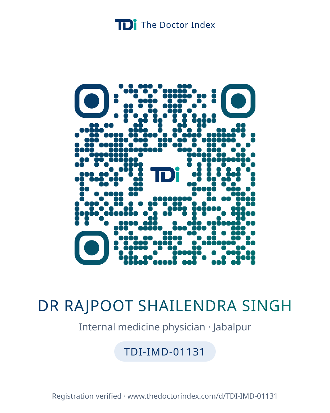 QR card for Dr Rajpoot Shailendra Singh, TDI-IMD-01131