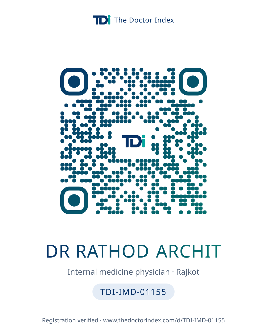 QR card for Dr Rathod Archit, TDI-IMD-01155
